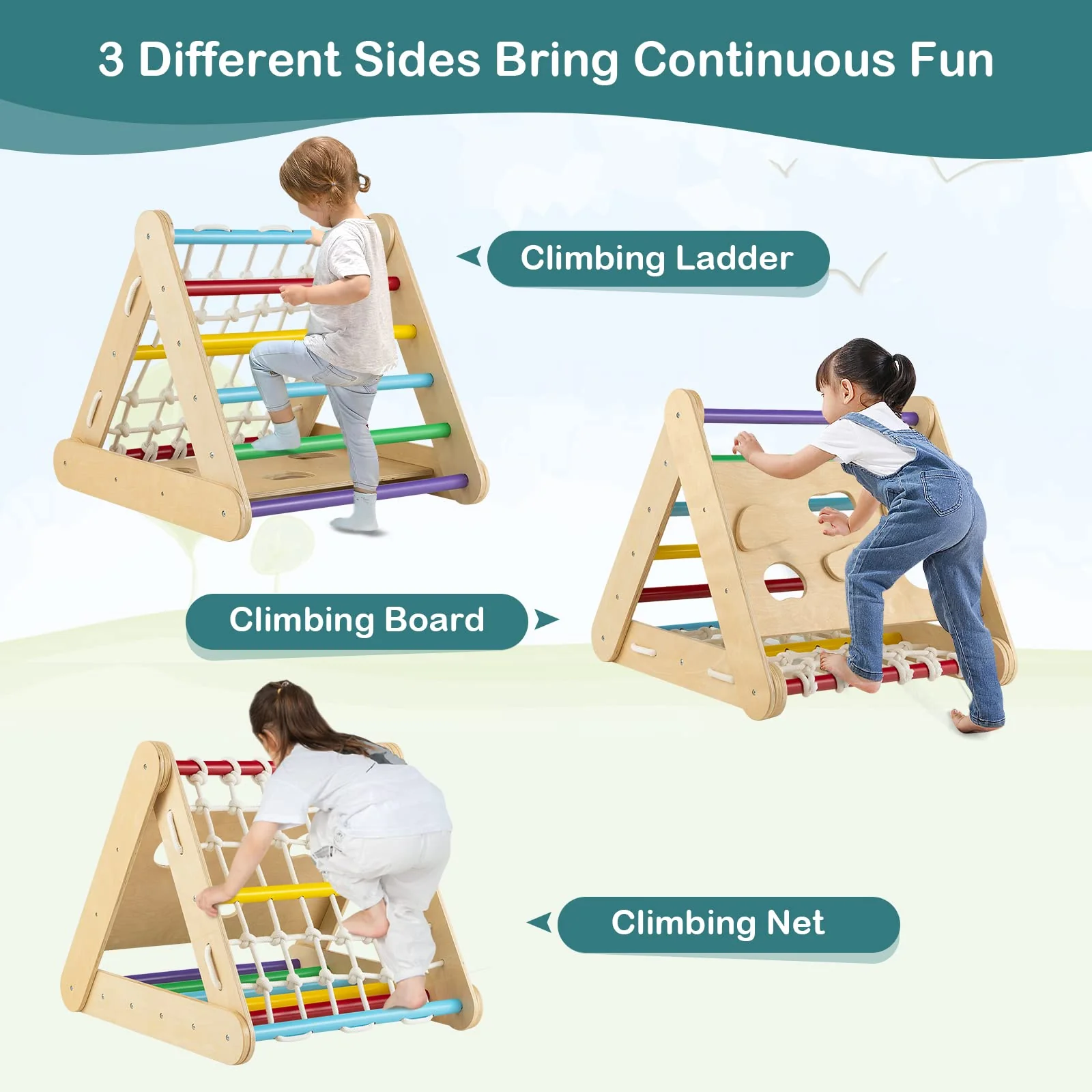 HONEY JOY Kids Triangle Climber with Ramp - Image 4