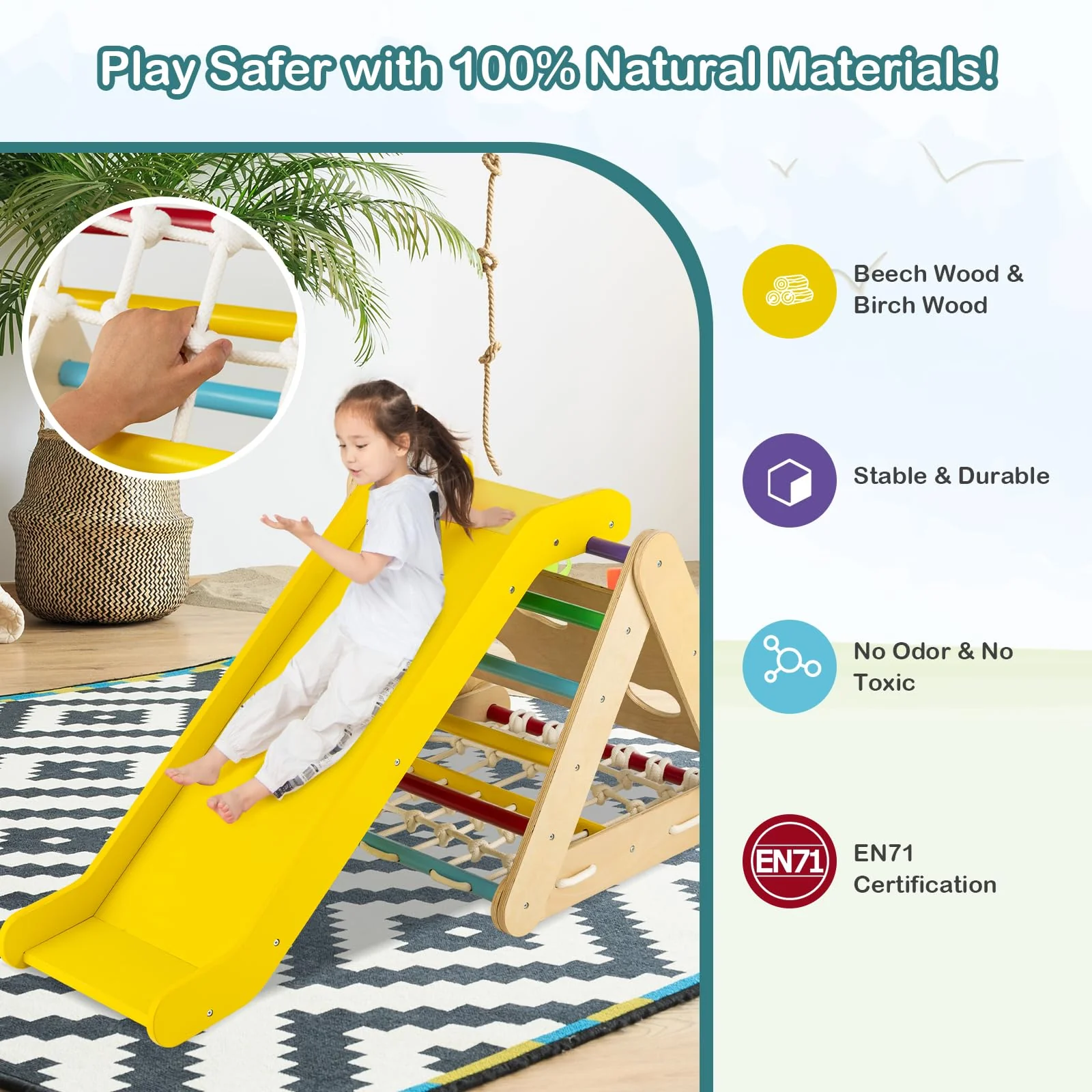 HONEY JOY Kids Triangle Climber with Ramp - Image 5