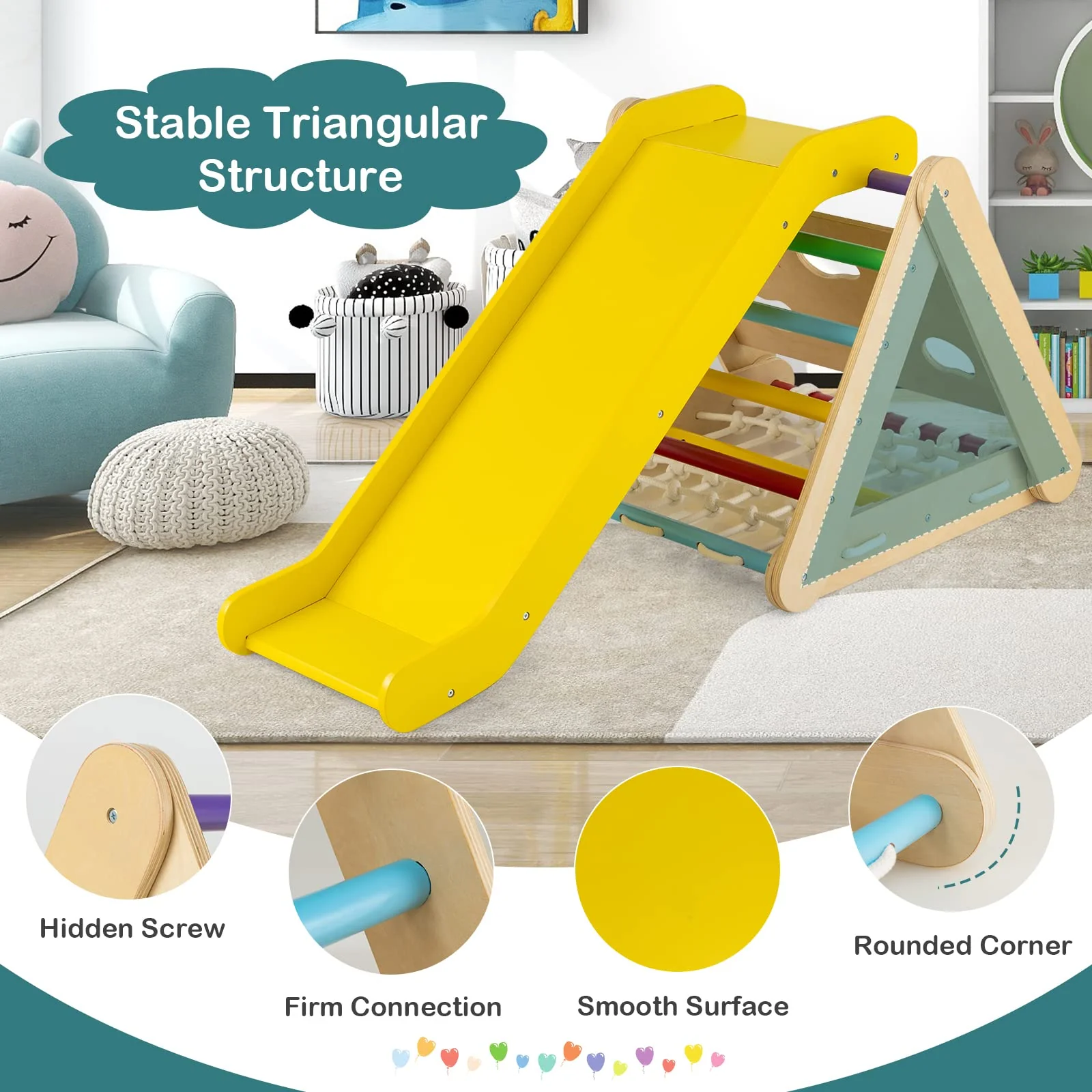 HONEY JOY Kids Triangle Climber with Ramp - Image 6