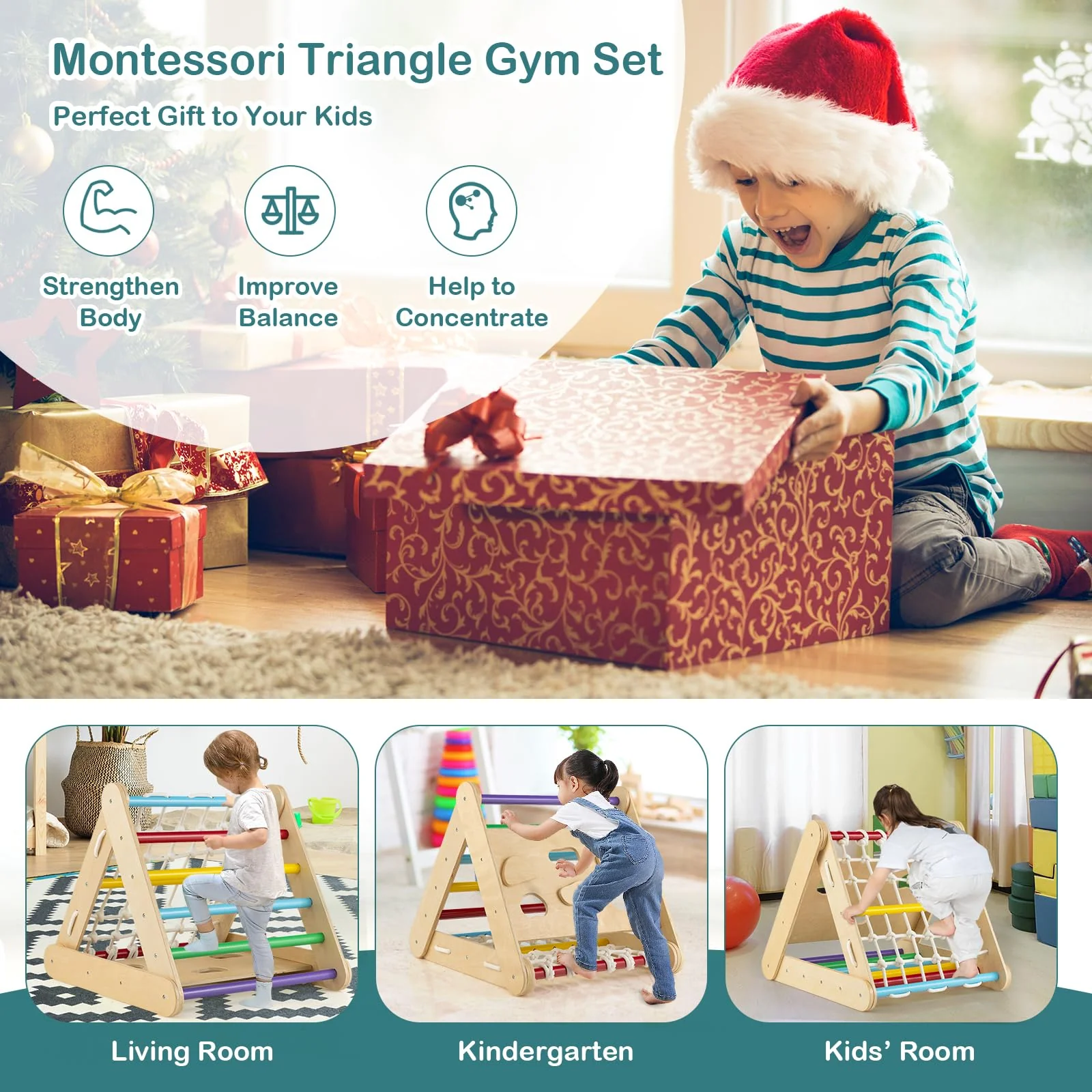HONEY JOY Kids Triangle Climber with Ramp - Image 7