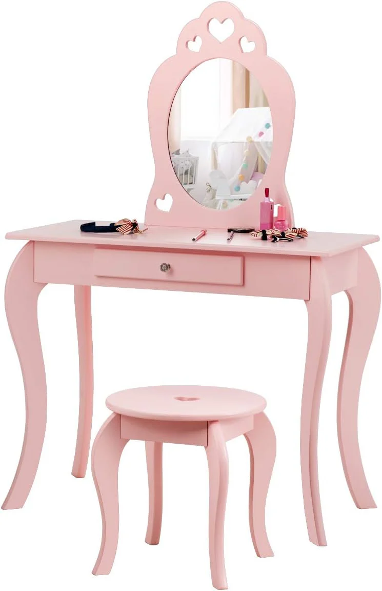 HONEY JOY Kids Vanity Set, Dressing Table for Children with Mirror and Stool, Princess Makeup Table - Image 12