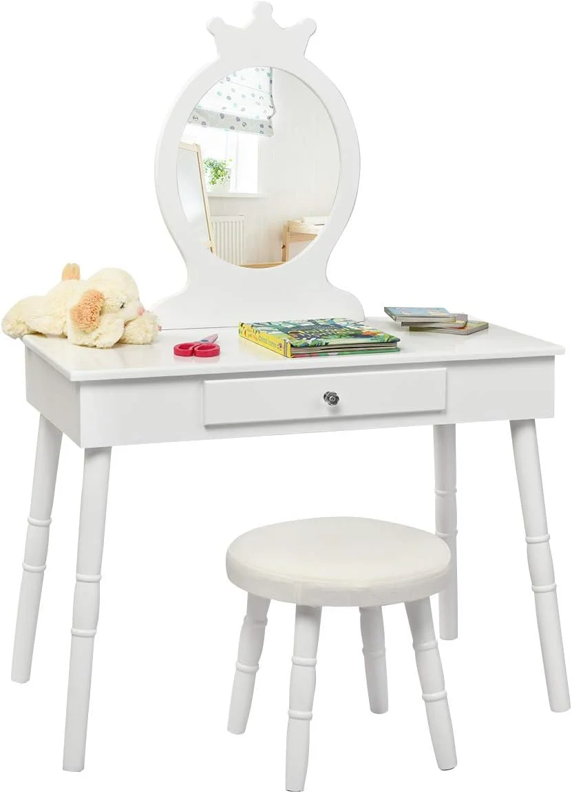 HONEY JOY Kids Vanity Set, Dressing Table for Children with Mirror and Stool, Princess Makeup Table - Image 14