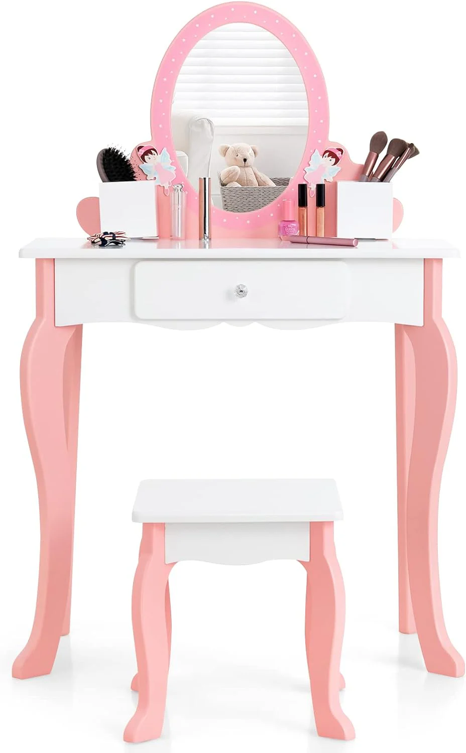 HONEY JOY Kids Vanity Set, Dressing Table for Children with Mirror and Stool, Princess Makeup Table - Image 16