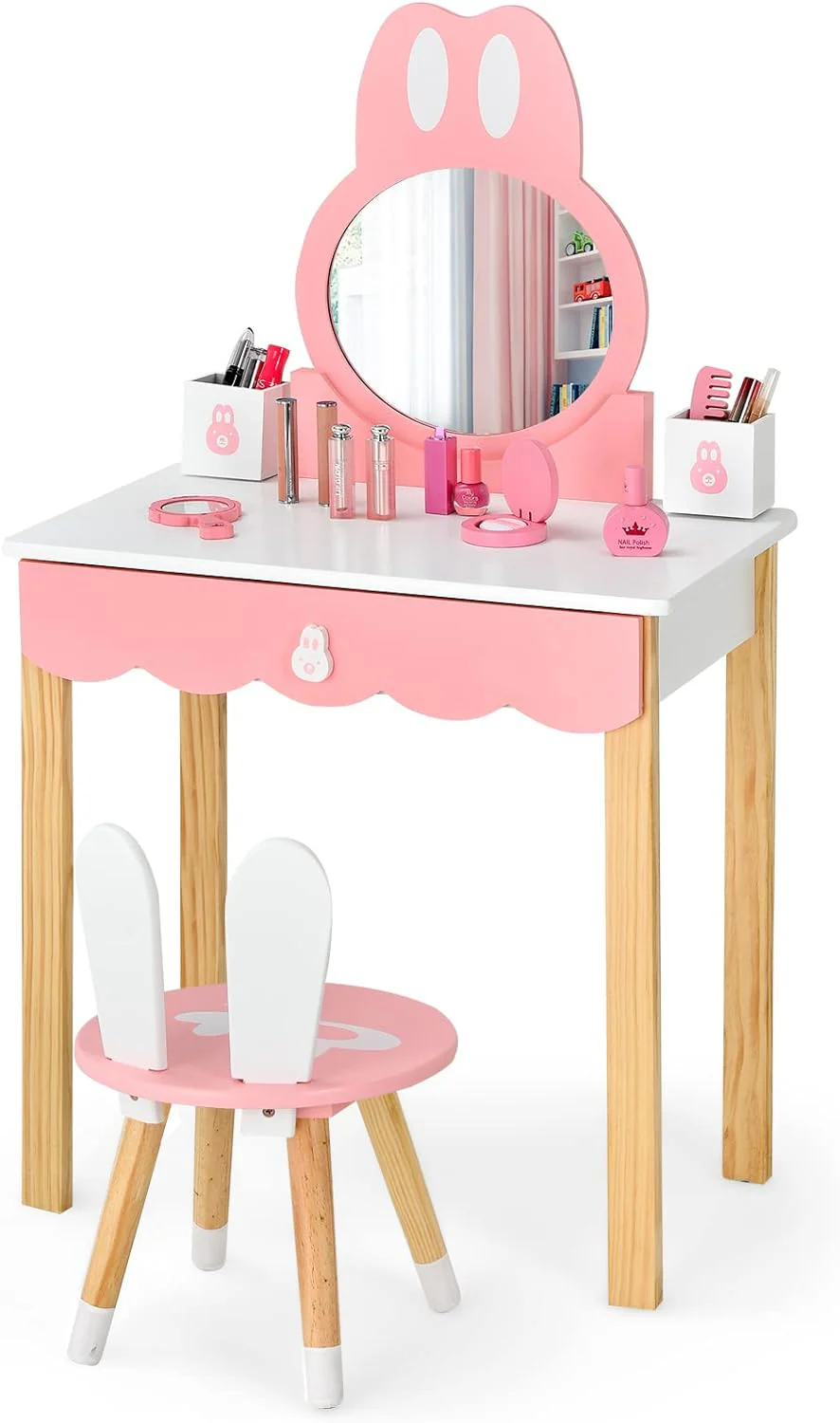 HONEY JOY Kids Vanity Set, Dressing Table for Children with Mirror and Stool, Princess Makeup Table - Image 18