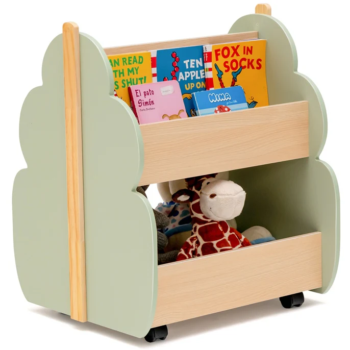 HONEY JOY Kids Wooden Bookshelf, Toddler Double-Sided Bookcase Toy Storage Shelf w/Universal Wheels - Image 10