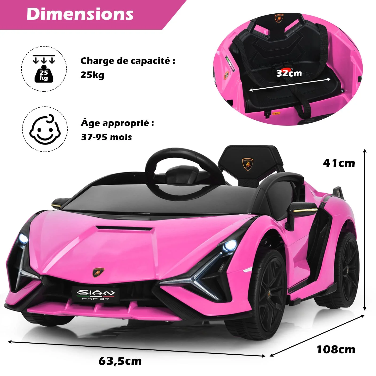 HONEY JOY Lamborghini Licensed Kids Ride On Car, Children Electric Ride-on Vehicle with Parent Remote Contro - Image 3