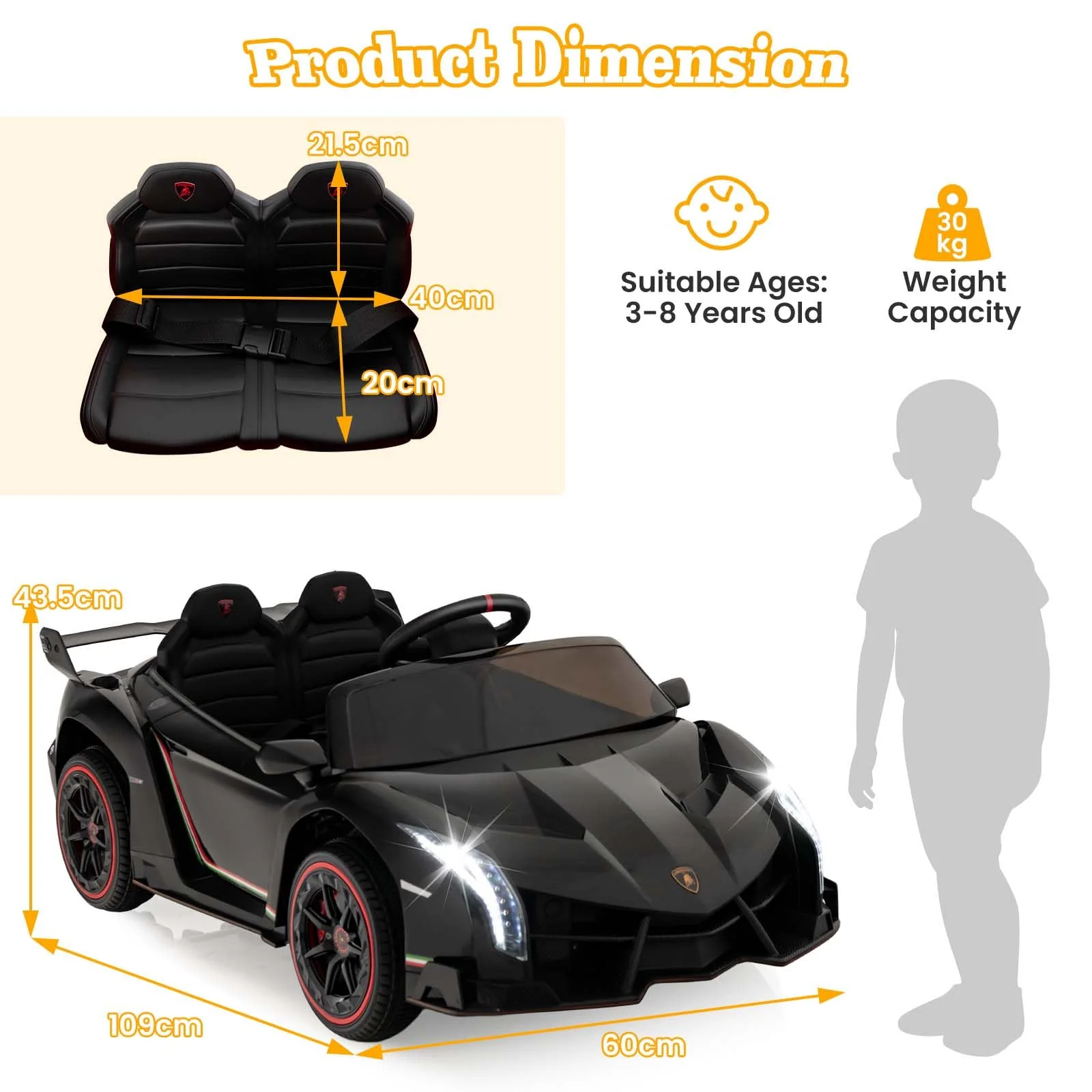 HONEY JOY Licensed Lamborghini Kid Ride-on Sports Car - Image 6