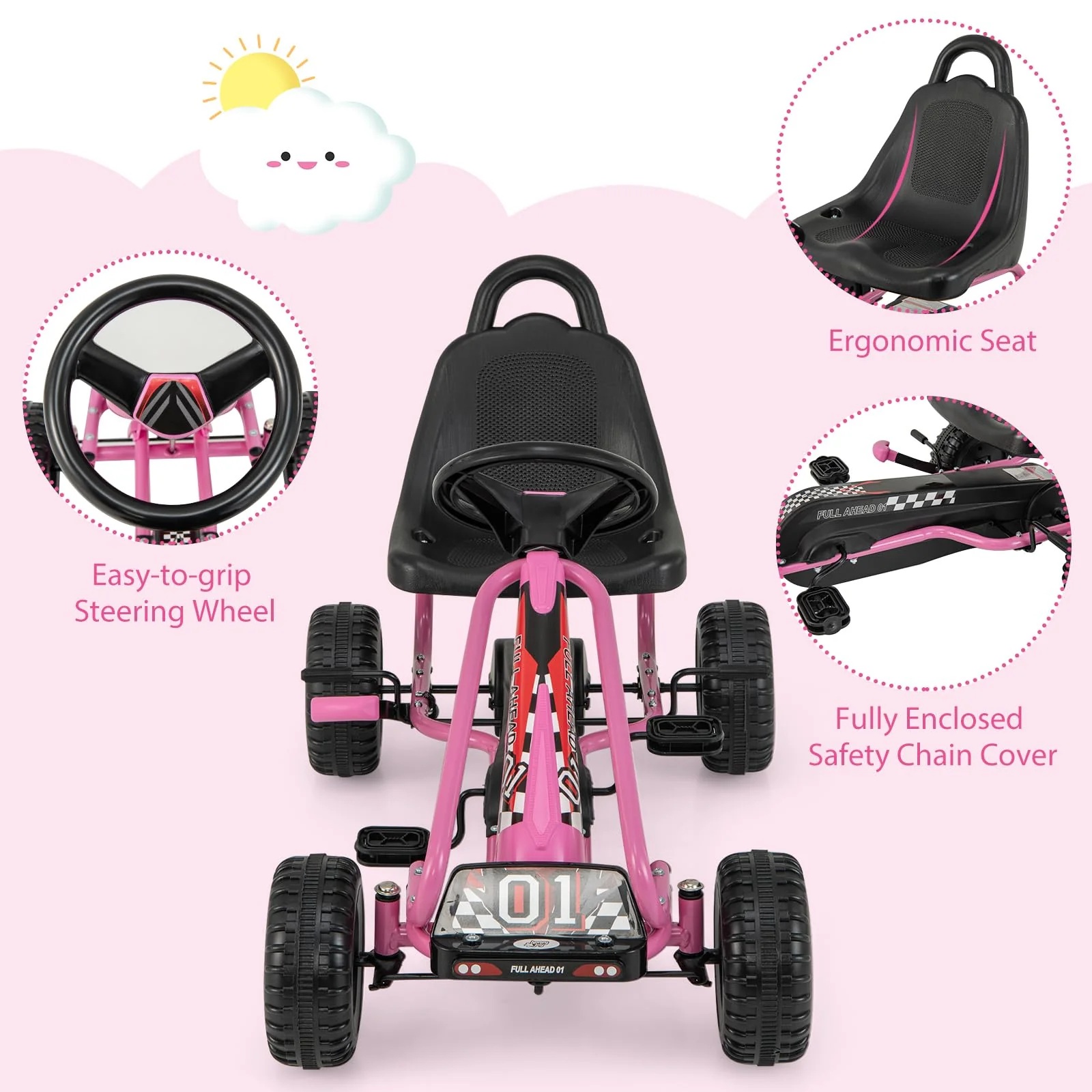 HONEY JOY Pedal Go Kart for Kids, 4 Wheel Pedal Powered Ride On - Image 5