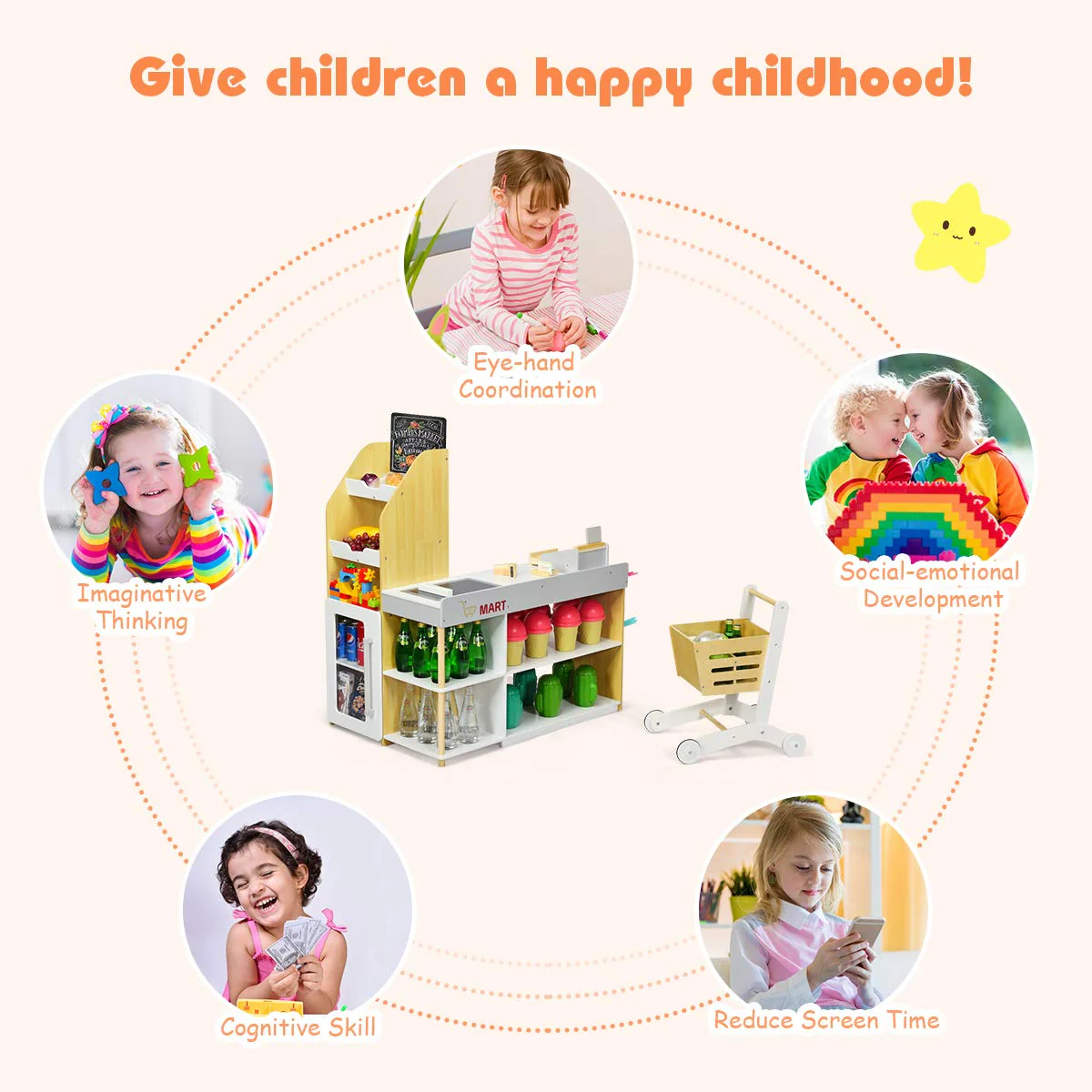 HONEY JOY Pretend Grocery Store Playset, Supermarket Play Toy with Shopping Cart - Image 4
