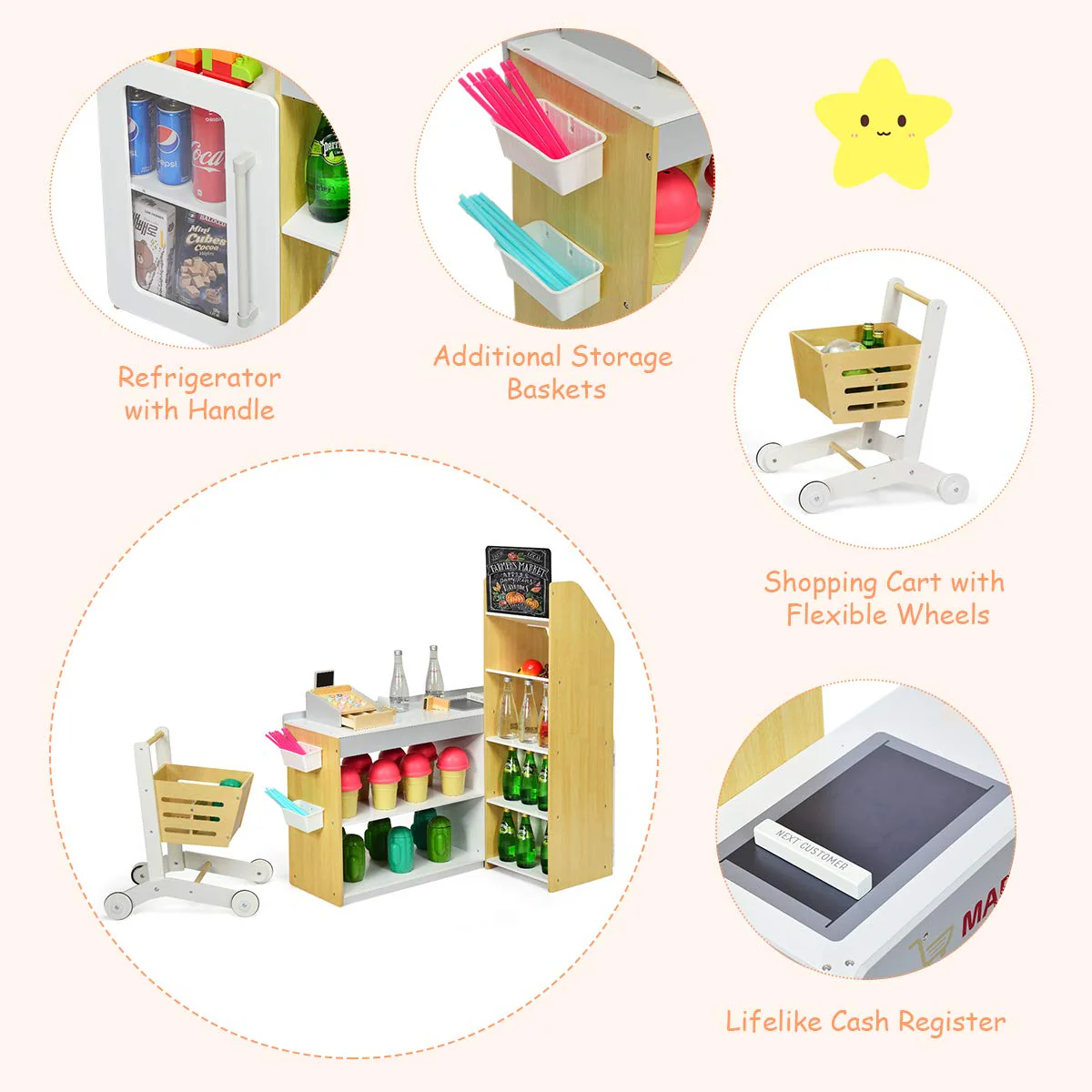HONEY JOY Pretend Grocery Store Playset, Supermarket Play Toy with Shopping Cart - Image 6
