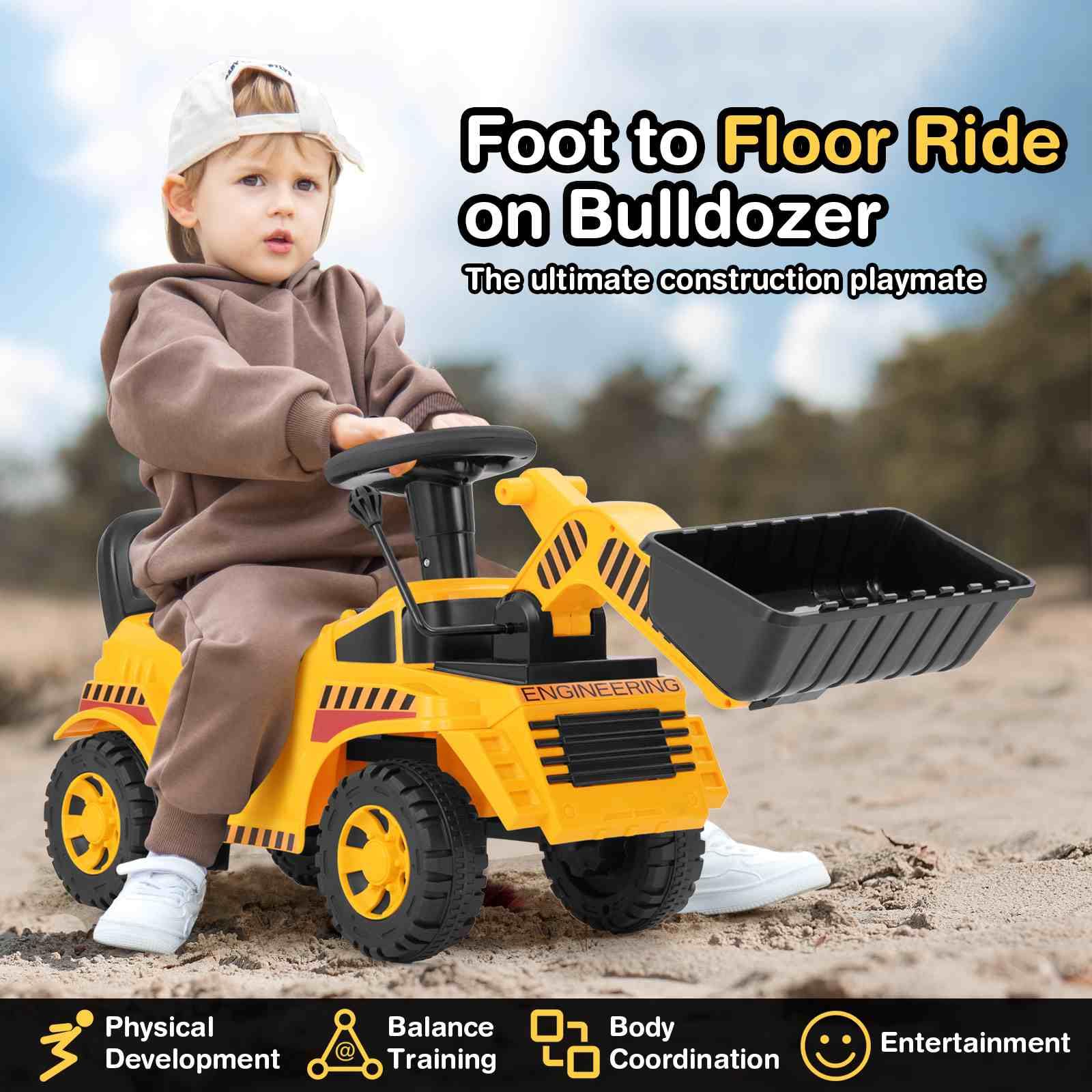 HONEY JOY Ride on Bulldozer, Foot to Floor Construction Vehicle for 19-36 Months Boys & Girls - Image 2