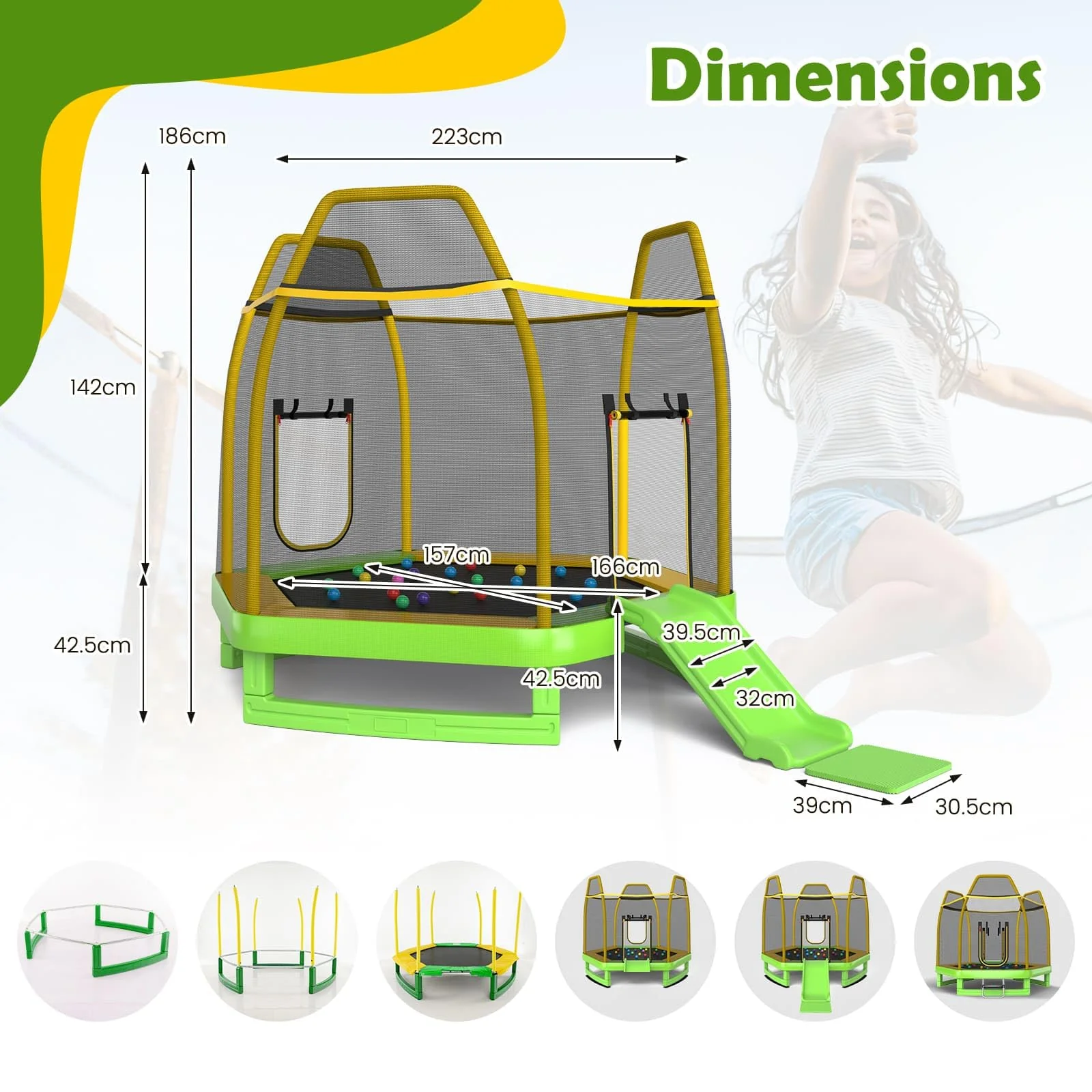 HONEY JOY Trampoline for Kids, 7FT Kids Trampoline w/Slide, Ladder & Ocean Balls, Indoor Outdoor Trampoline - Image 6