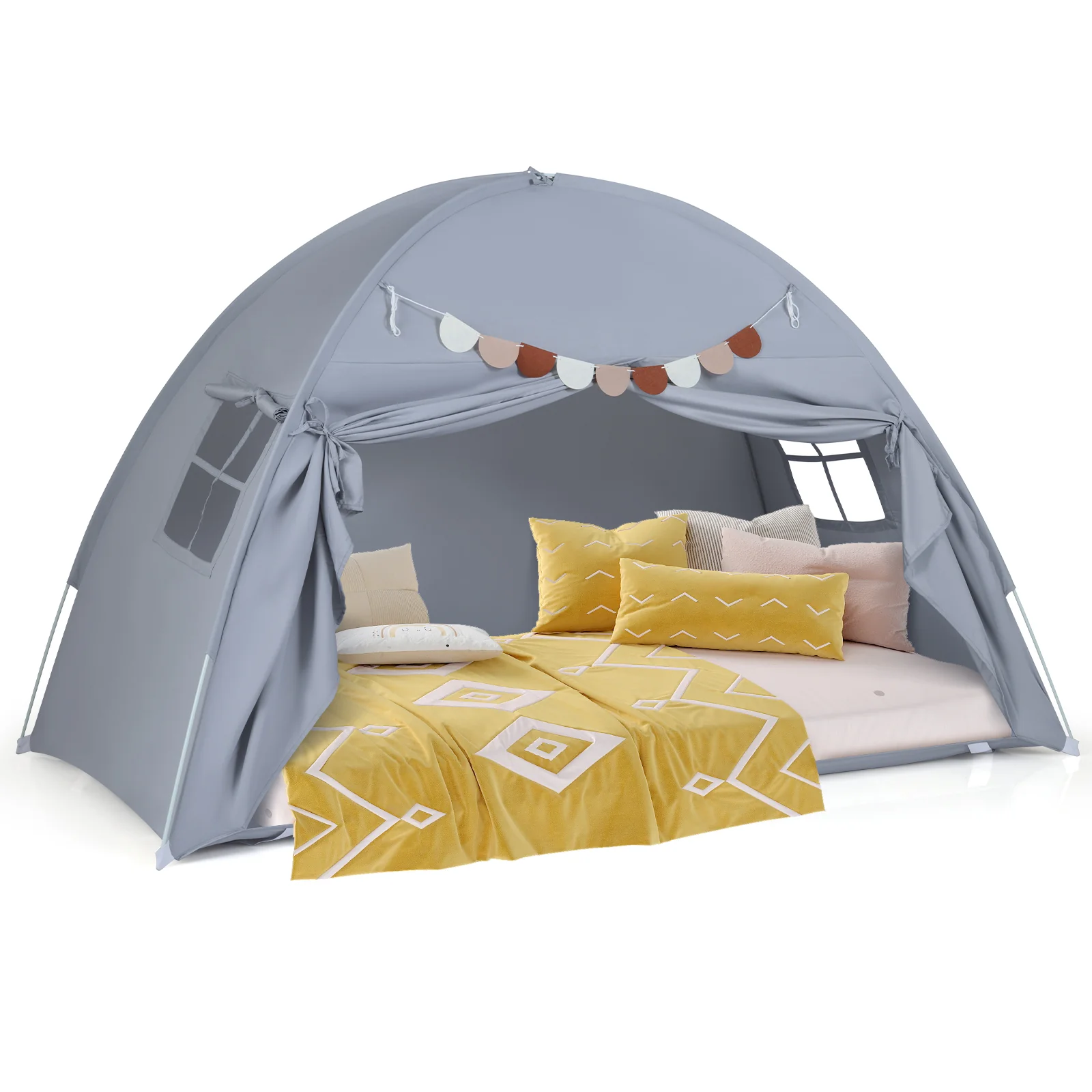 HONEY JOY Twin Full Size Bed Tent for Kids, Foldable & Portable Canopy Tent on Twin Bunk Bed - Image 10