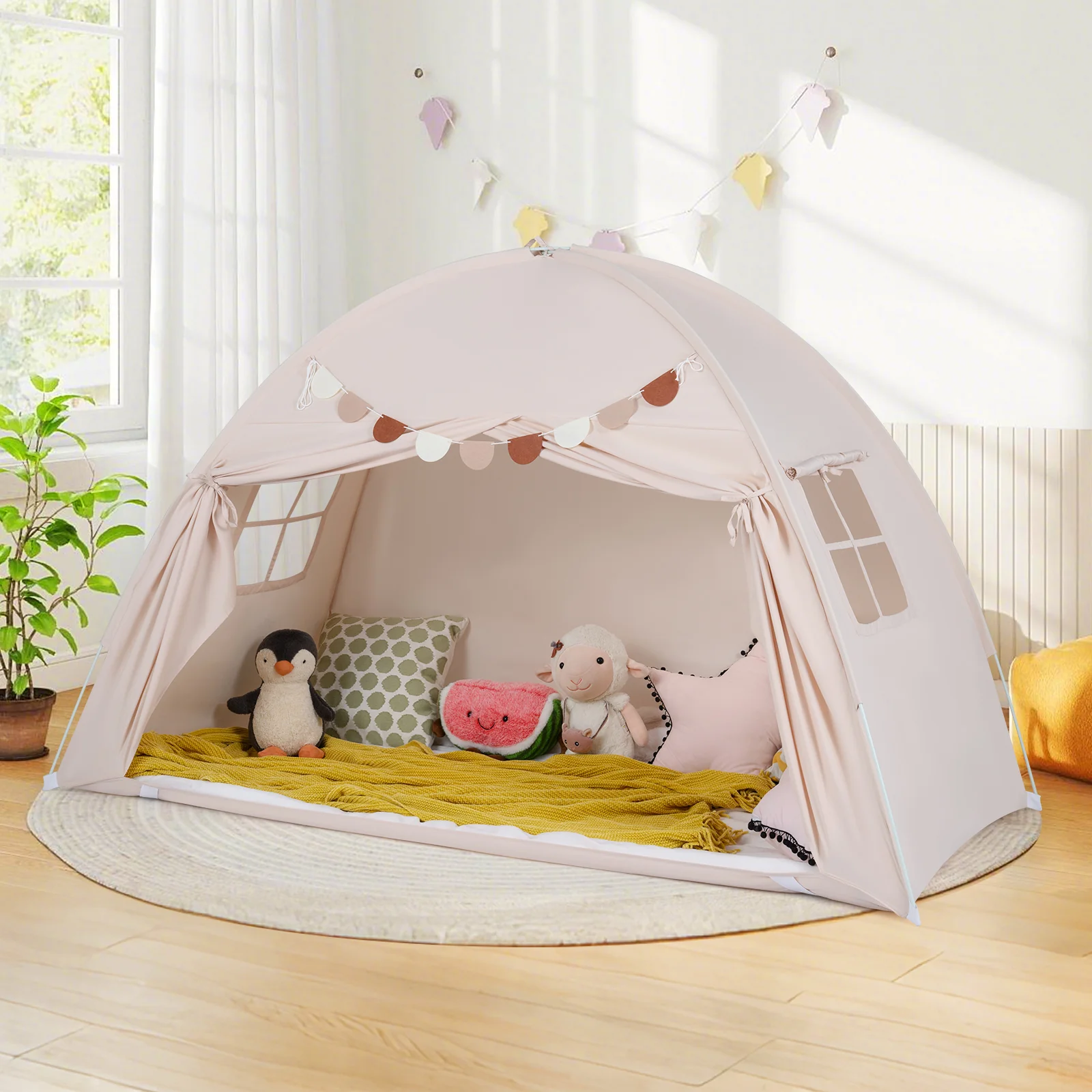 HONEY JOY Twin Full Size Bed Tent for Kids, Foldable & Portable Canopy Tent on Twin Bunk Bed - Image 2