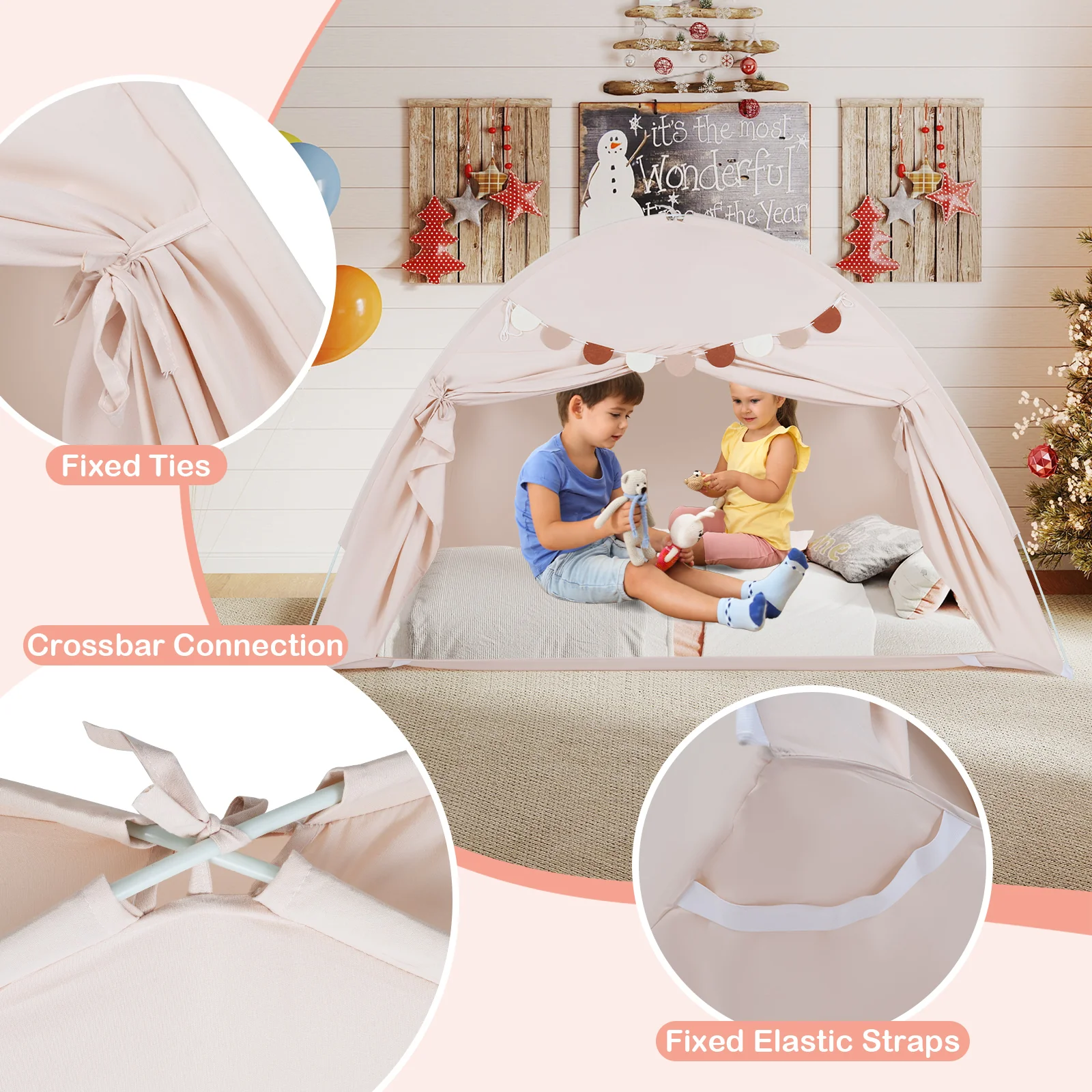 HONEY JOY Twin Full Size Bed Tent for Kids, Foldable & Portable Canopy Tent on Twin Bunk Bed - Image 8