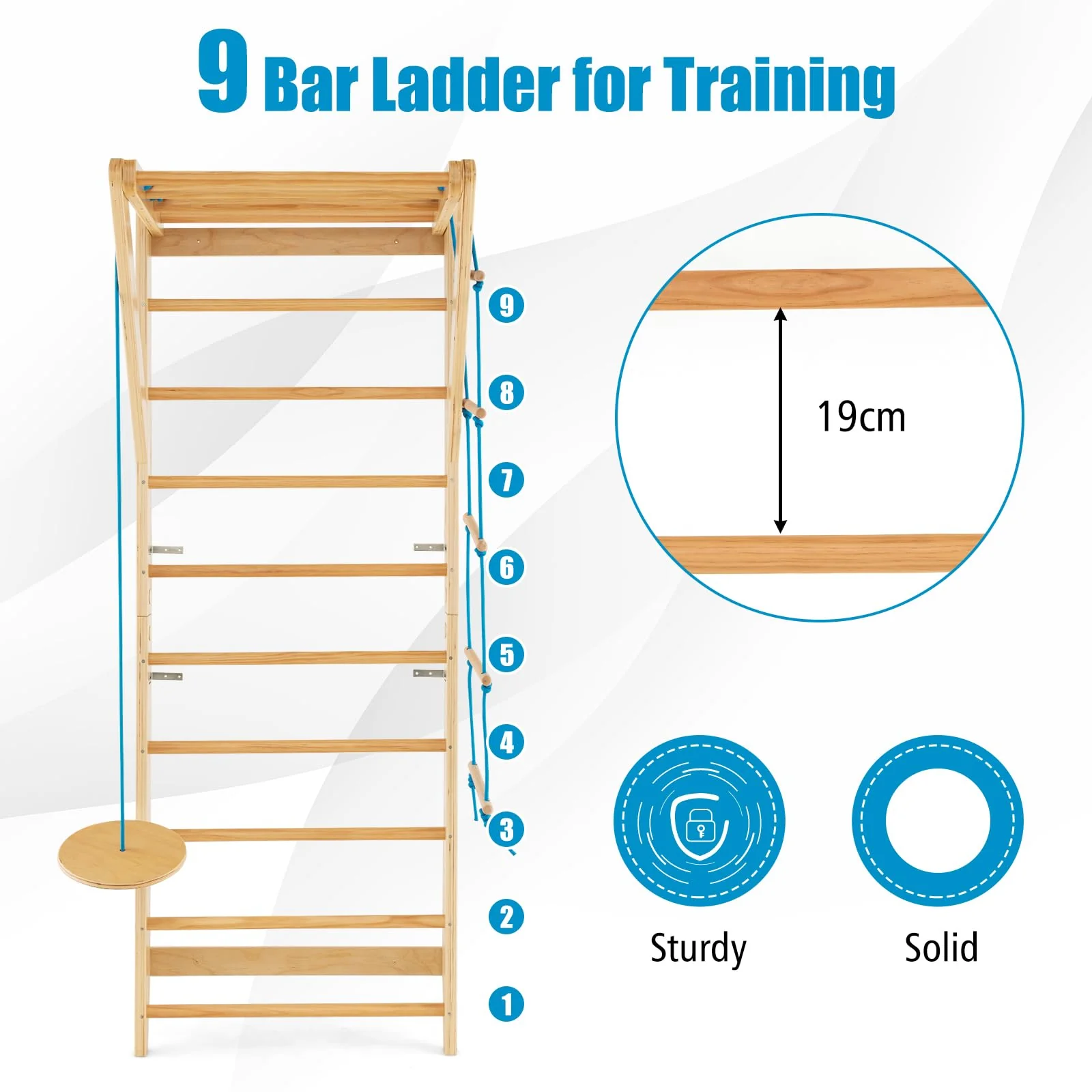 HONEY JOY Wood Stall Bar, Swedish Ladder with Swedish Wall & Pull Up Bar - Image 6