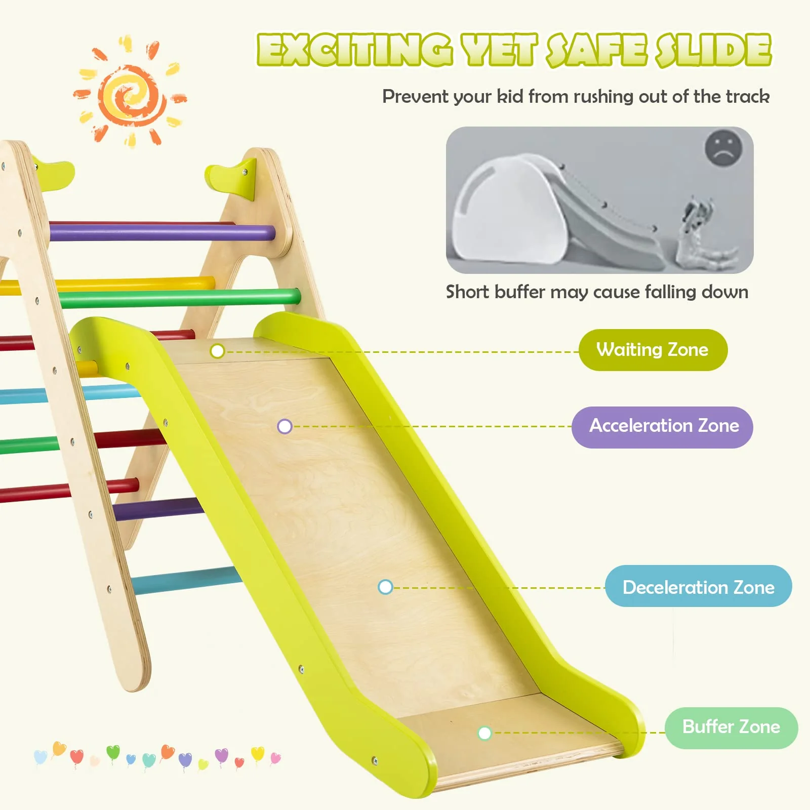HONEY JOY Wooden Climbing Triangle Ladder for Kids, 2 in 1 Pikler Triangle Climber with Ramp for Slide - Image 4