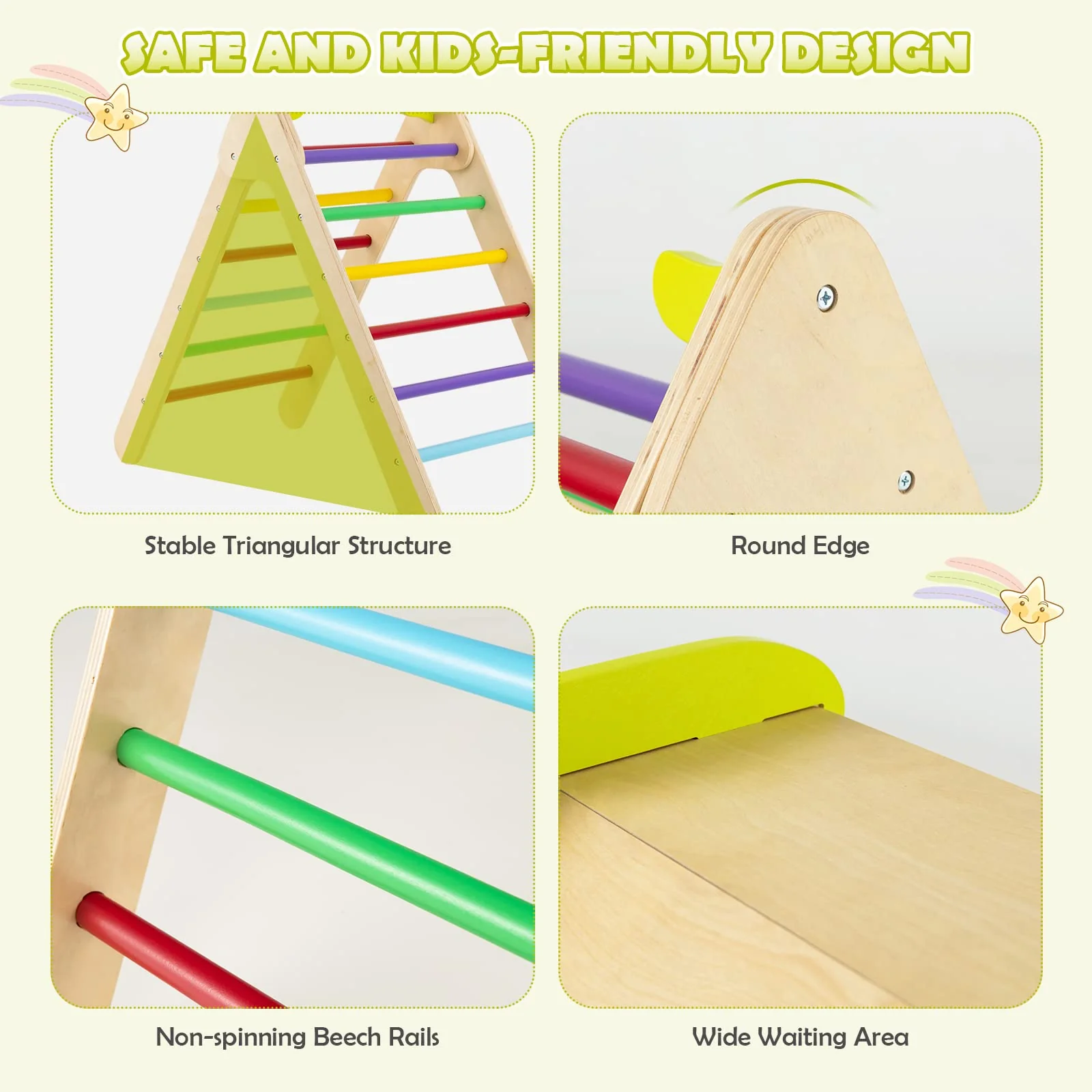 HONEY JOY Wooden Climbing Triangle Ladder for Kids, 2 in 1 Pikler Triangle Climber with Ramp for Slide - Image 7