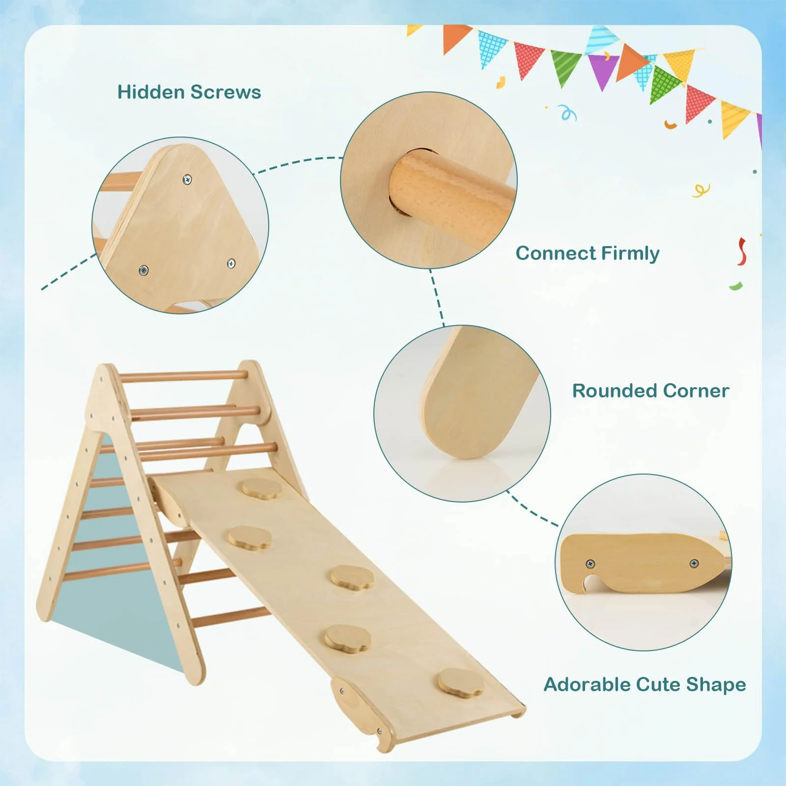 HONEY JOY Wooden Climbing Triangle Ladder for Kids, Children Montessori Triangle Climber with Adjustable Angle’s Ramp for Climb - Image 7