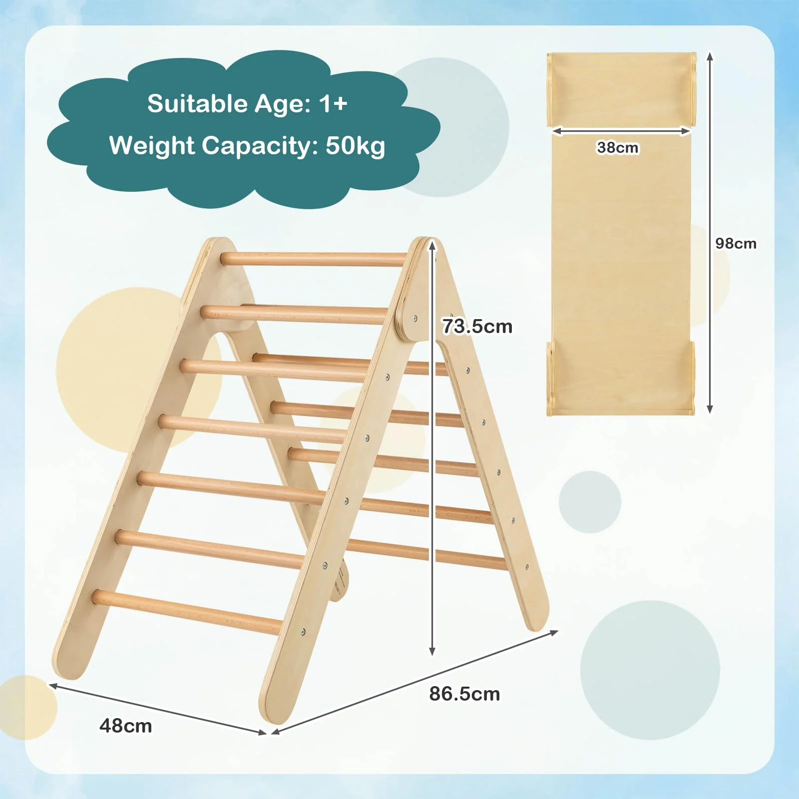 HONEY JOY Wooden Climbing Triangle Ladder for Kids, Children Montessori Triangle Climber with Adjustable Angle’s Ramp for Climb - Image 8