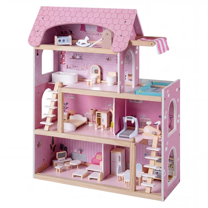 HONEY JOY Wooden Dollhouse, 4-Story Kids DIY Pretend Playhouse - Image 10