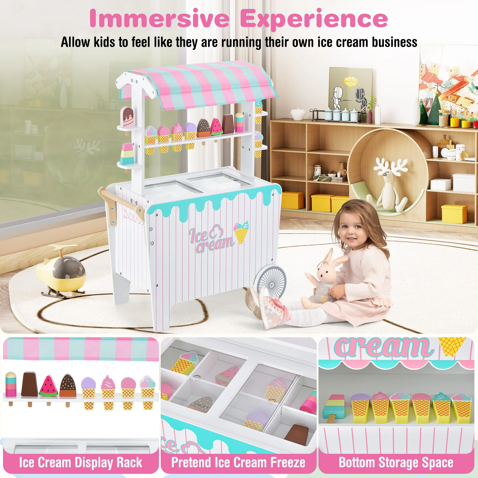 HONEY JOY Wooden Ice Cream Cart for Kids - Image 5