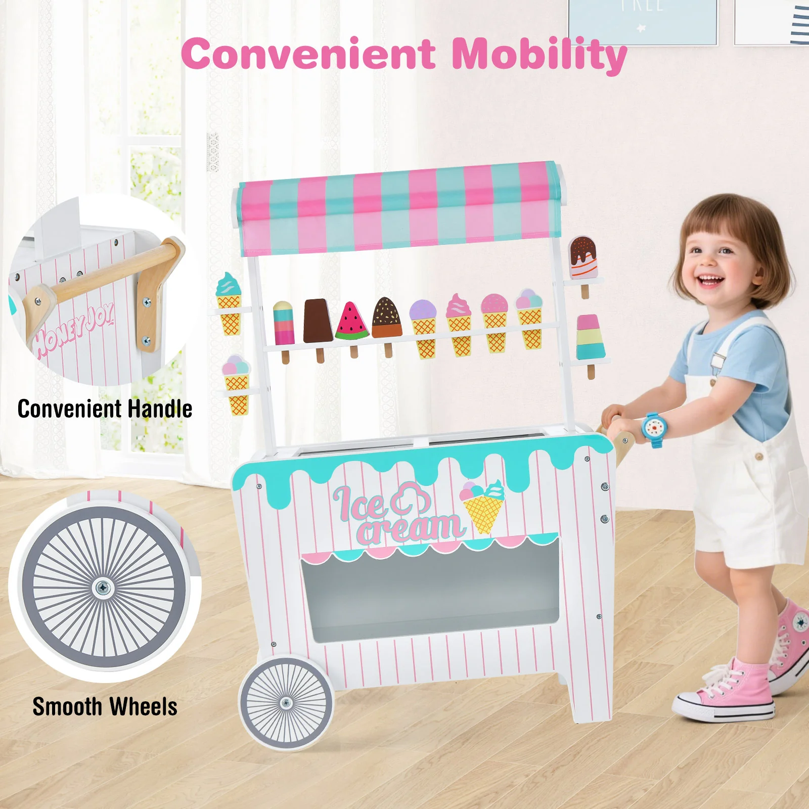 HONEY JOY Wooden Ice Cream Cart for Kids - Image 6