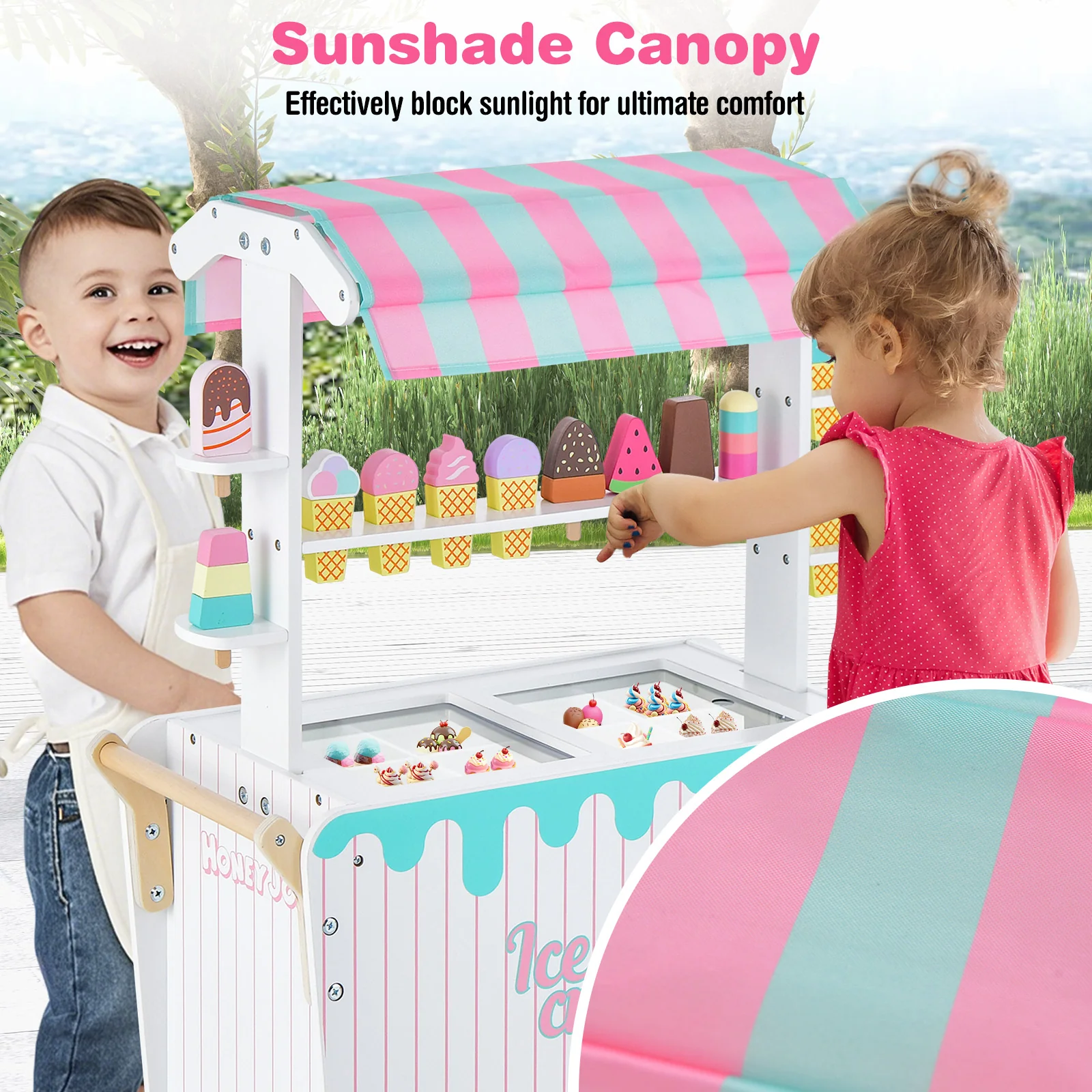 HONEY JOY Wooden Ice Cream Cart for Kids - Image 7