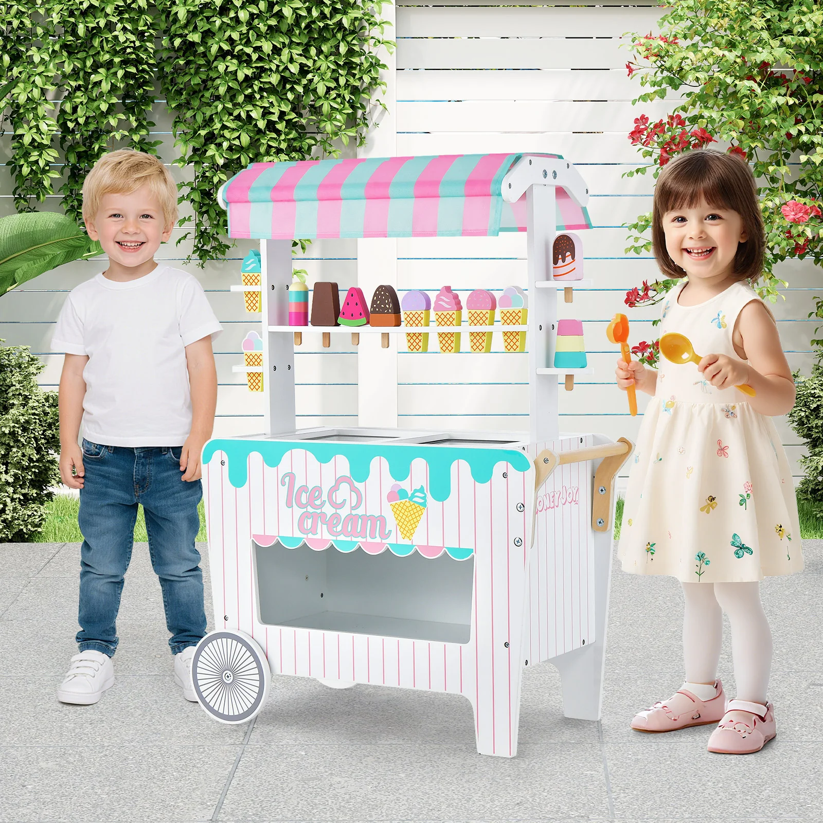 HONEY JOY Wooden Ice Cream Cart for Kids - Image 9