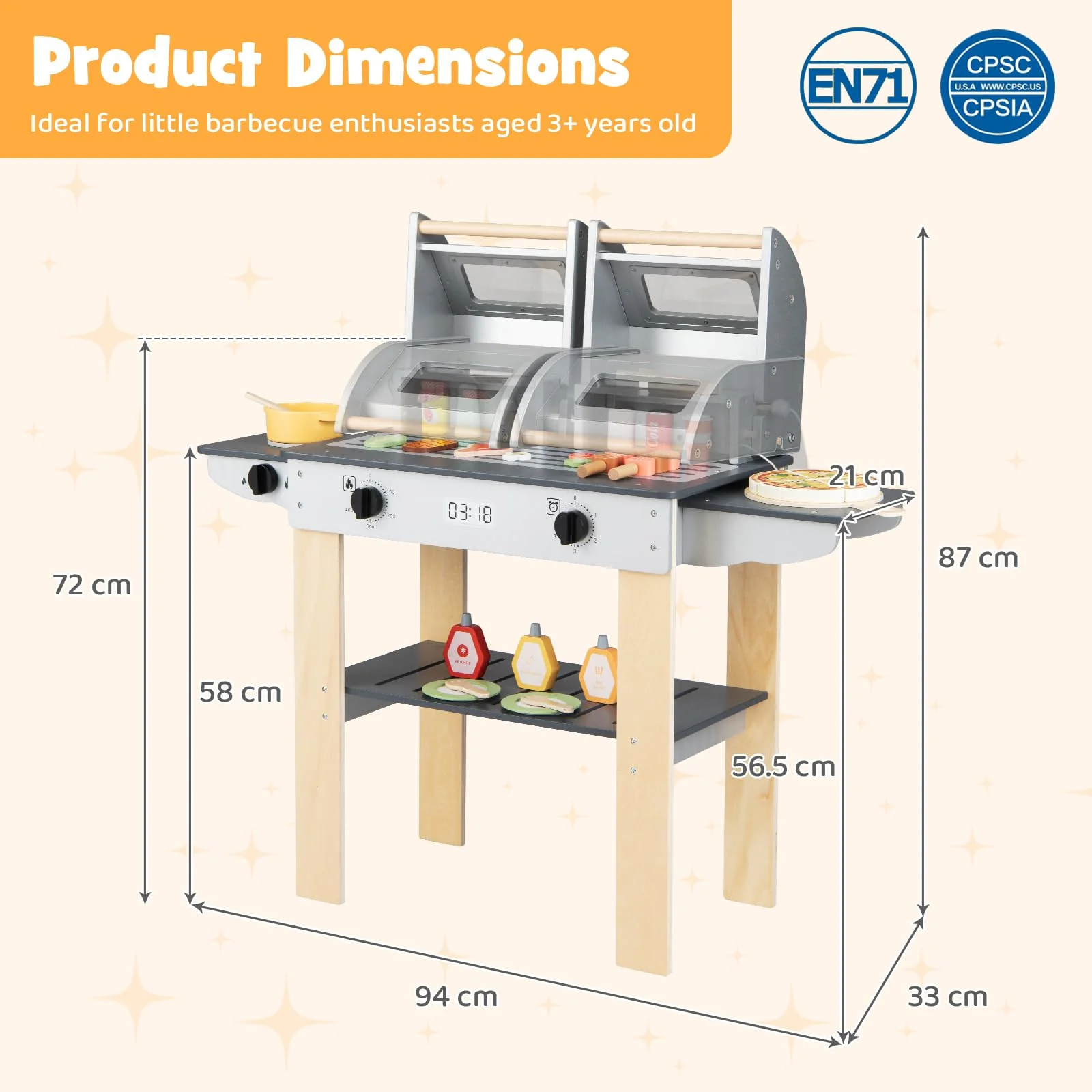 HONEY JOY Wooden Kids Barbecue Grill Playset, Kids Toy Grill with Abundant Grilling Tools - Image 3