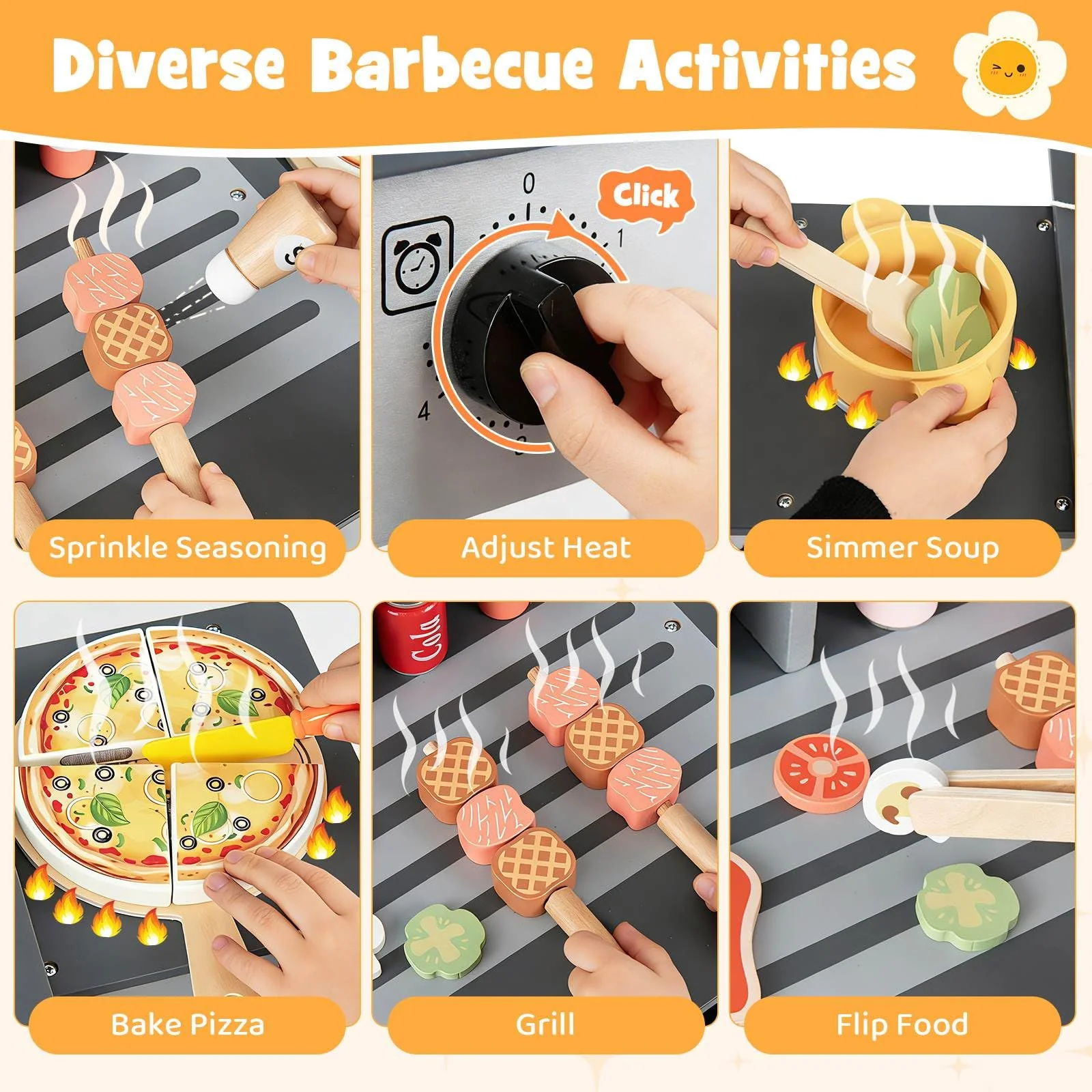 HONEY JOY Wooden Kids Barbecue Grill Playset, Kids Toy Grill with Abundant Grilling Tools - Image 5