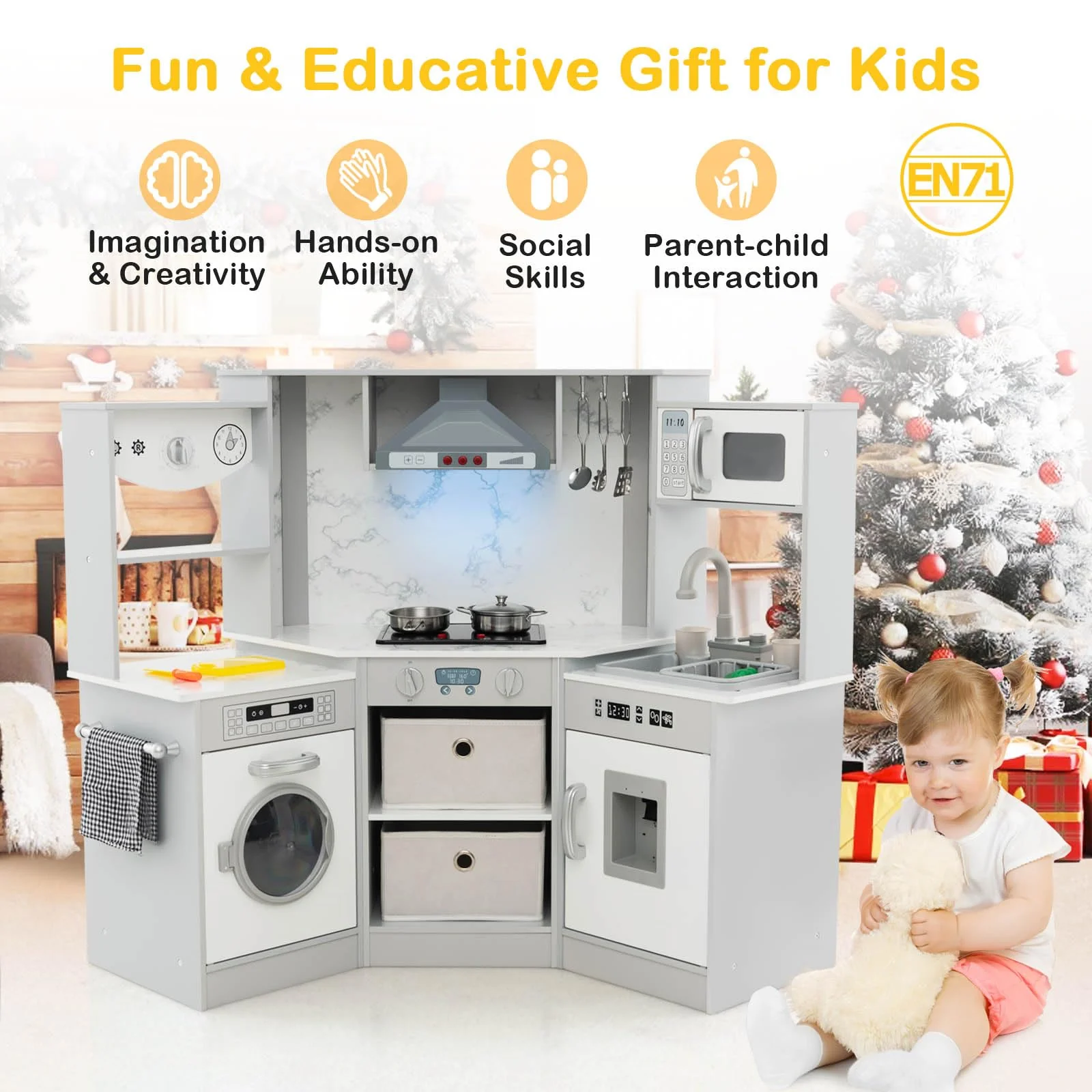 HONEY JOY Wooden Kids Play Kitchen - Image 3