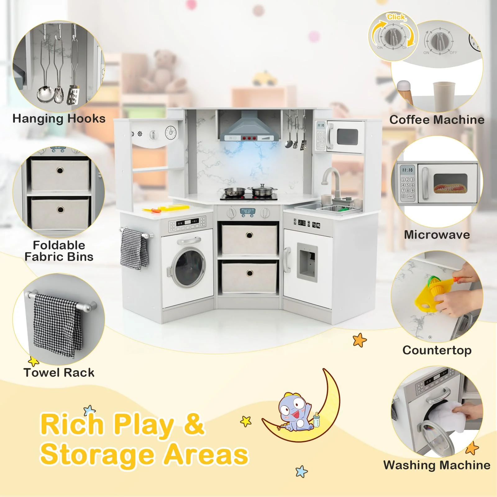 HONEY JOY Wooden Kids Play Kitchen - Image 6