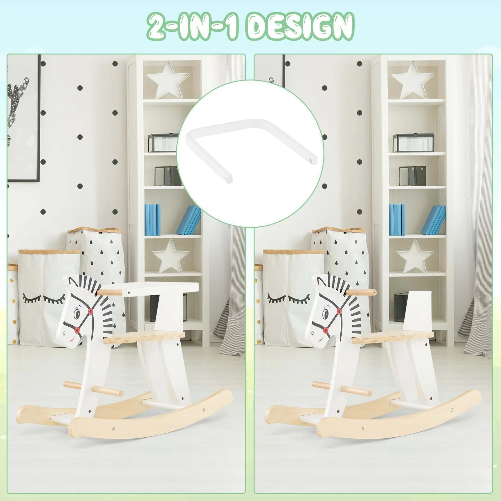 HONEY JOY Wooden Kids Rocking Horse Baby Ride On Toy Gift w/ Detachable Fences - Image 4