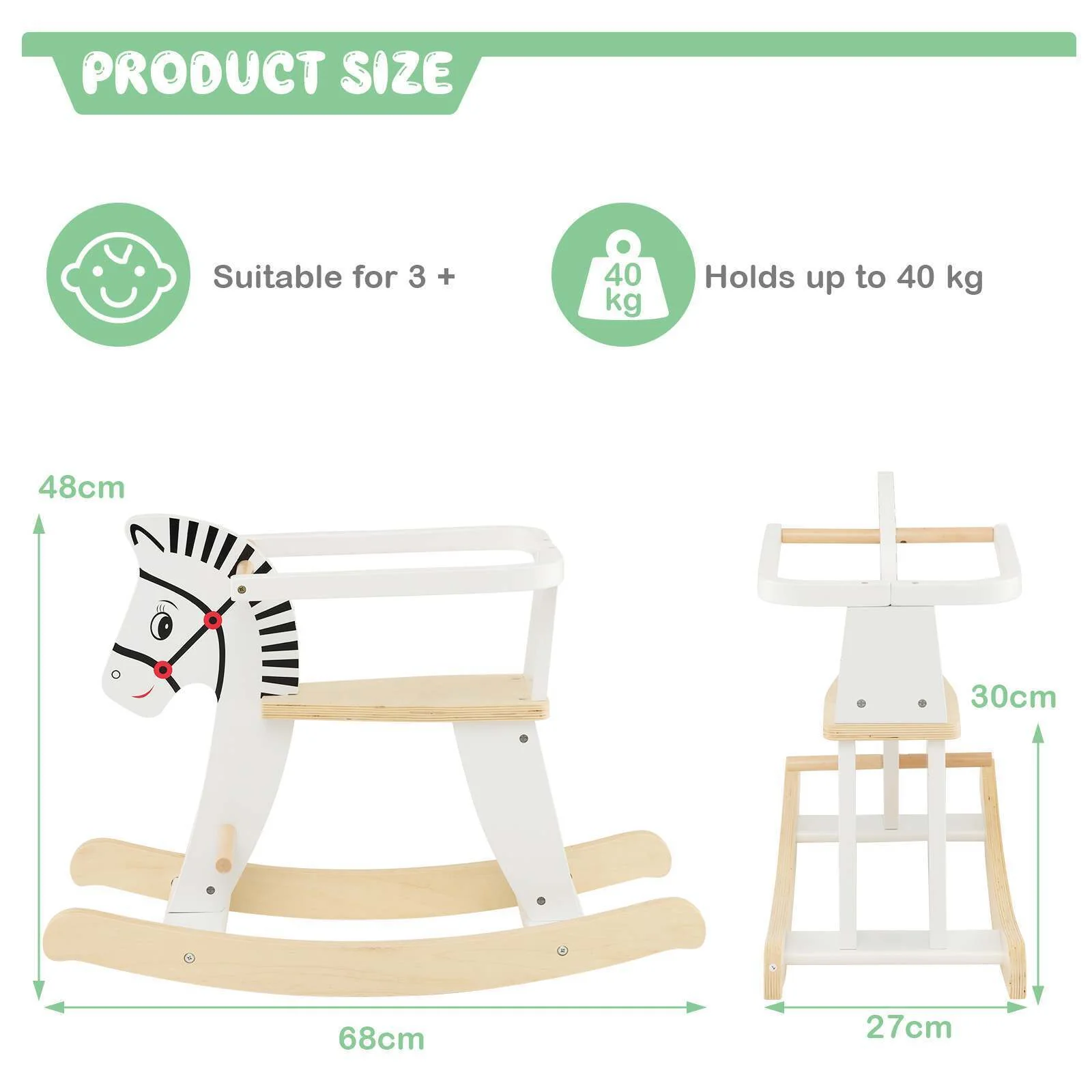 HONEY JOY Wooden Kids Rocking Horse Baby Ride On Toy Gift w/ Detachable Fences - Image 5
