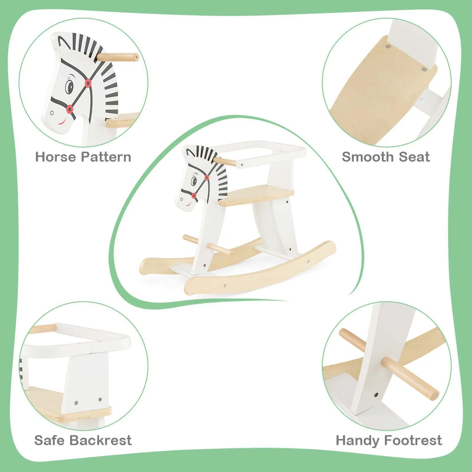 HONEY JOY Wooden Kids Rocking Horse Baby Ride On Toy Gift w/ Detachable Fences - Image 6