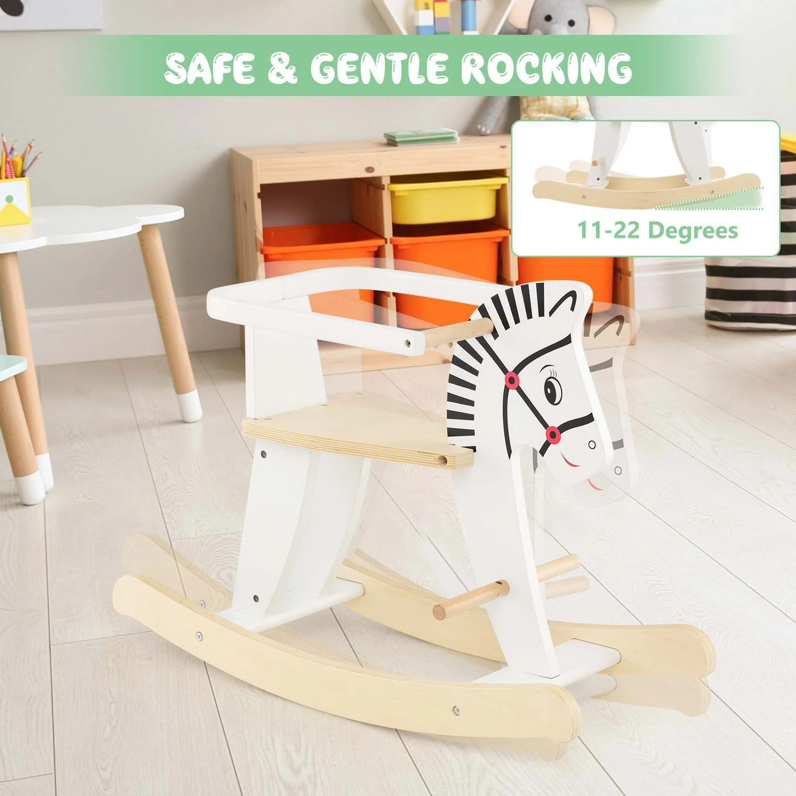 HONEY JOY Wooden Kids Rocking Horse Baby Ride On Toy Gift w/ Detachable Fences - Image 7