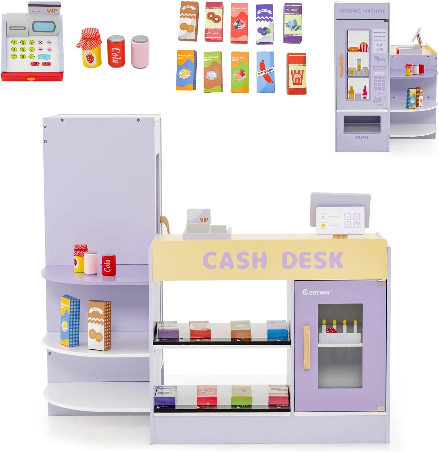 HONEY JOY Wooden Supermarket Play Toy Set, Kids Grocery Store Playset with Checkout Counter - Image 10