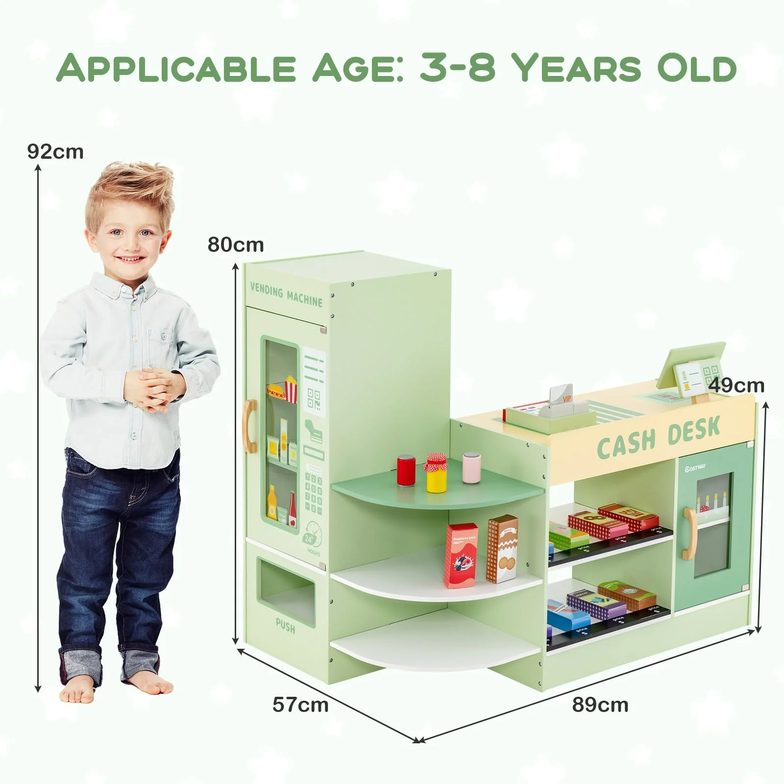 HONEY JOY Wooden Supermarket Play Toy Set, Kids Grocery Store Playset with Checkout Counter - Image 6