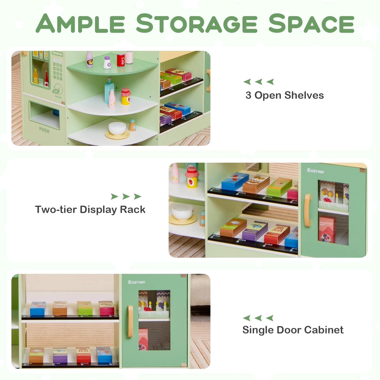 HONEY JOY Wooden Supermarket Play Toy Set, Kids Grocery Store Playset with Checkout Counter - Image 7