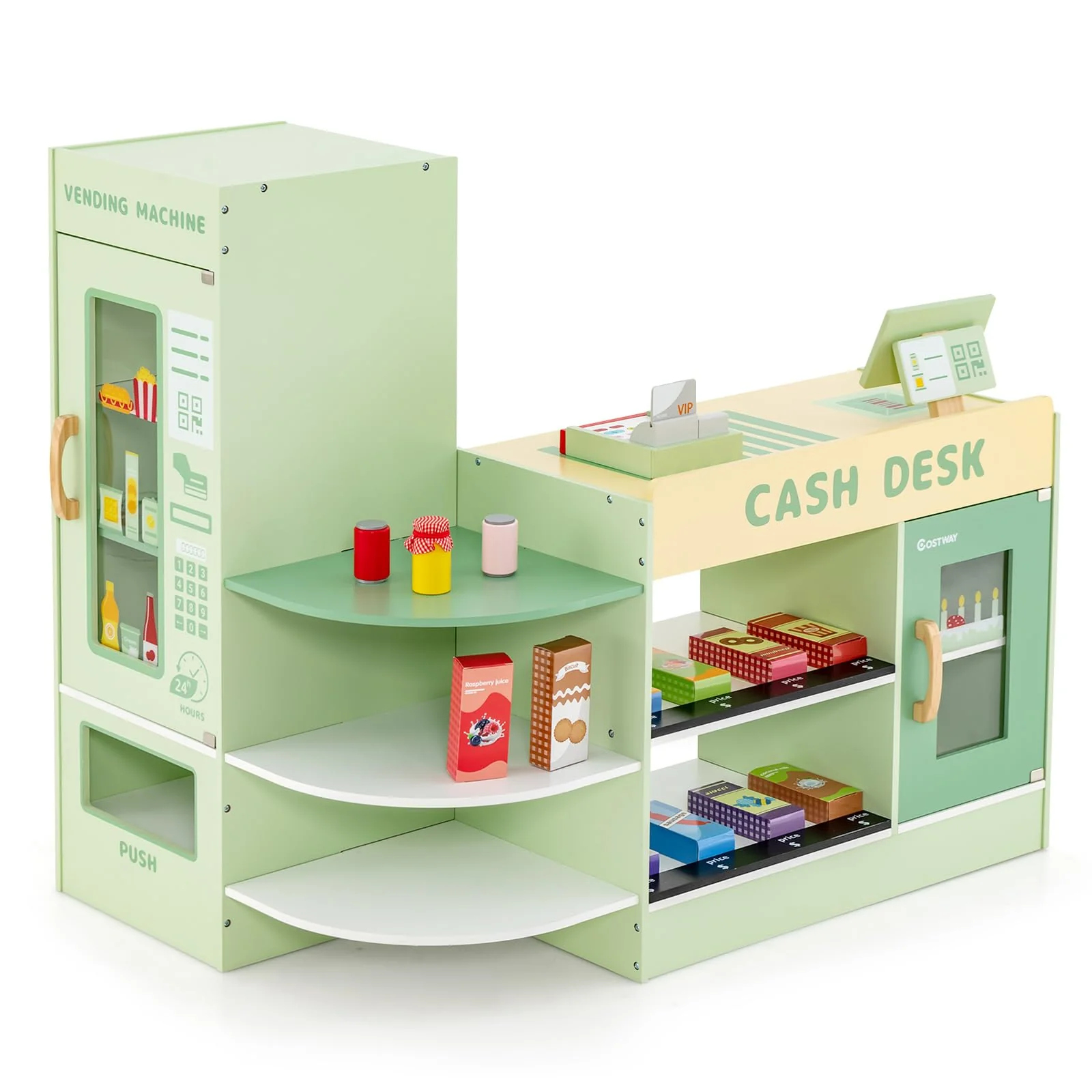 HONEY JOY Wooden Supermarket Play Toy Set, Kids Grocery Store Playset with Checkout Counter - Image 9