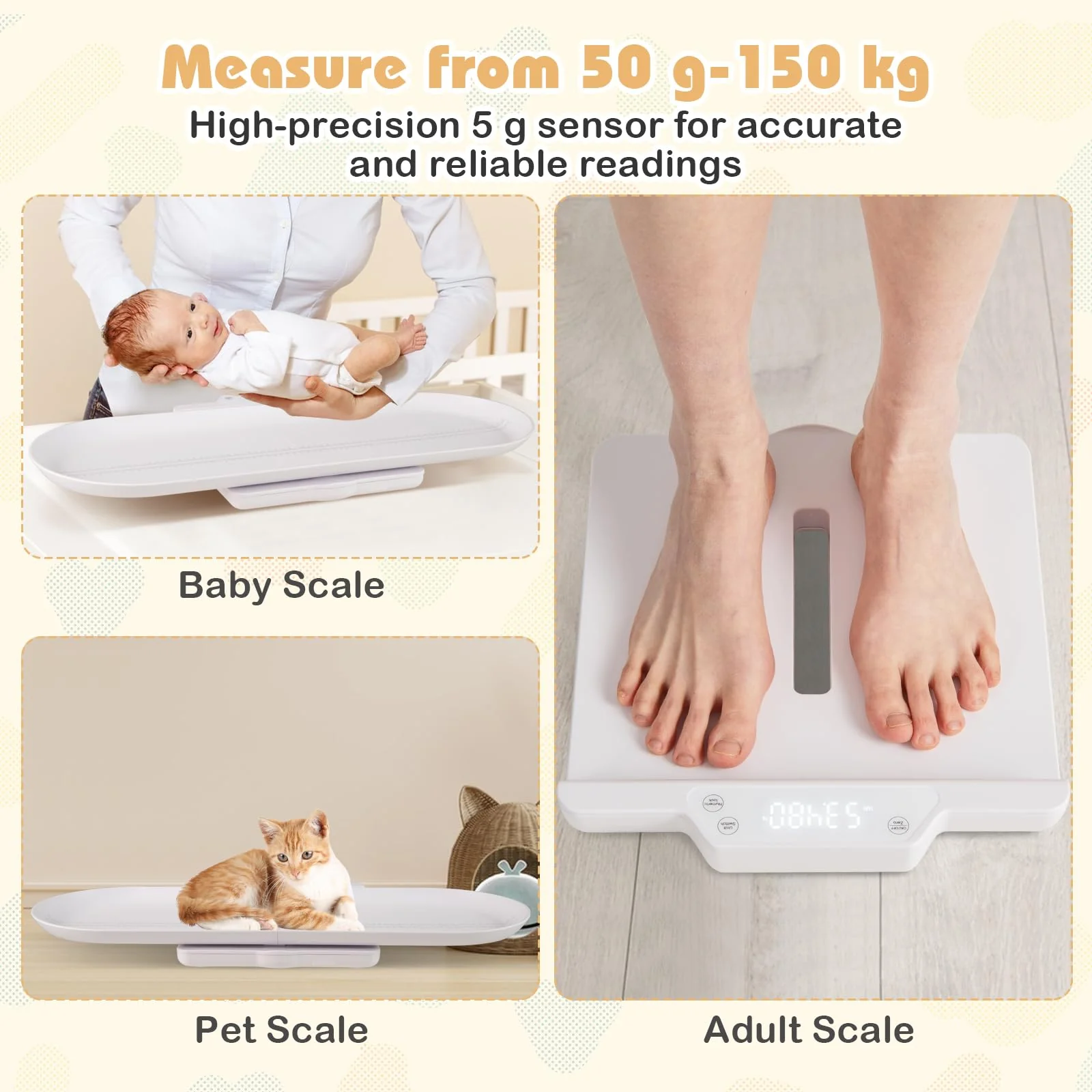 3 in 1 Infant Scale w/Detachable Tray for Body Weight & Height Measurement - Image 2
