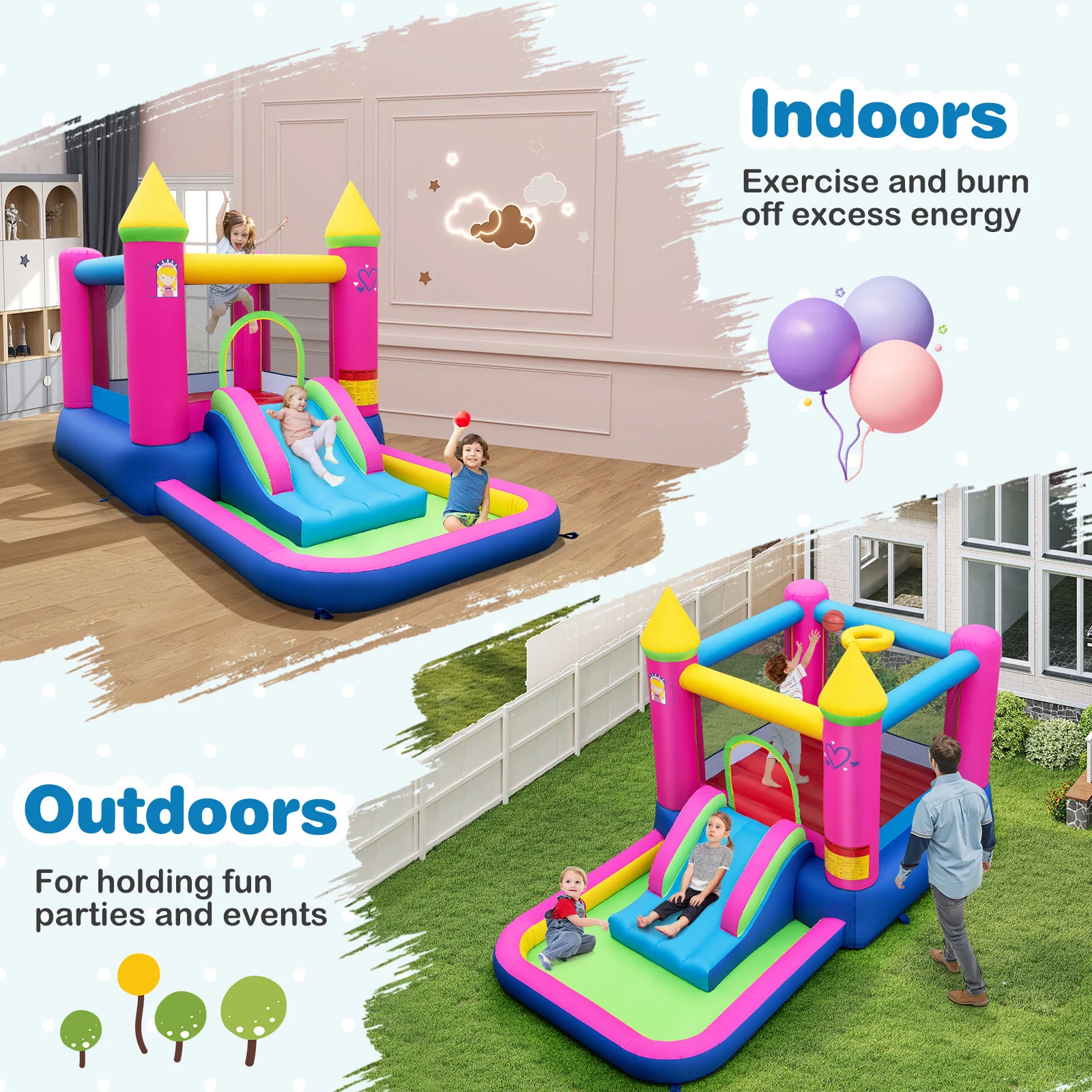Inflatable Bounce House, 4-in-1 Kids Princess-themed Bouncer for Yard, Lawn, Party - Image 4
