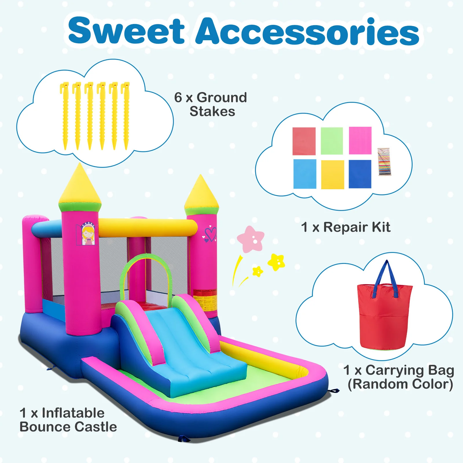 Inflatable Bounce House, 4-in-1 Kids Princess-themed Bouncer for Yard, Lawn, Party - Image 7
