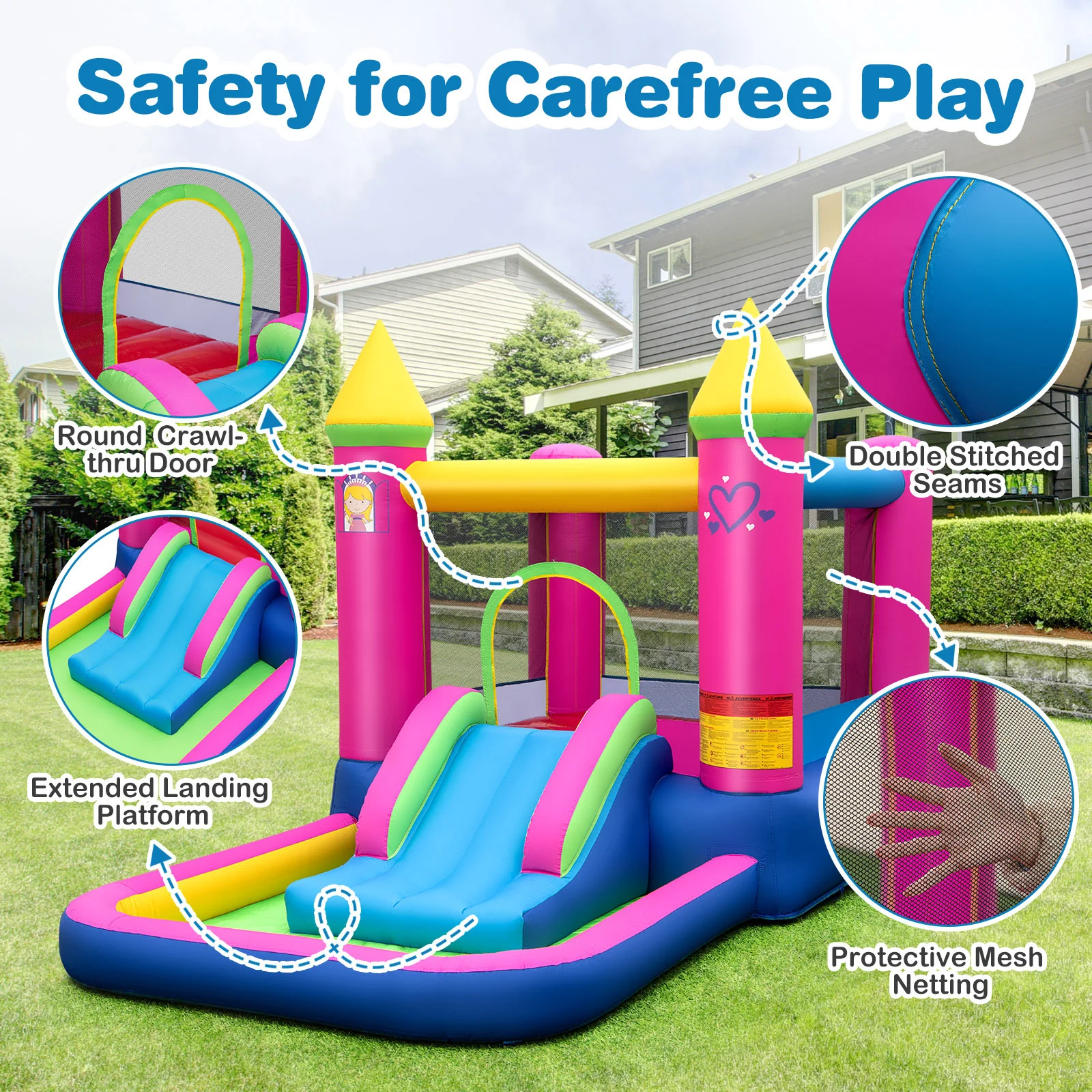 Inflatable Bounce House, 4-in-1 Kids Princess-themed Bouncer for Yard, Lawn, Party - Image 8