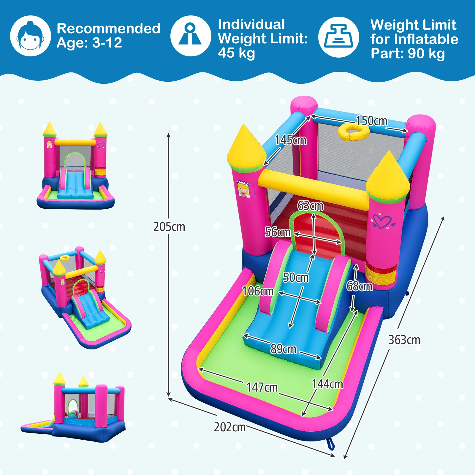 Inflatable Bounce House, 4-in-1 Kids Princess-themed Bouncer for Yard, Lawn, Party - Image 9