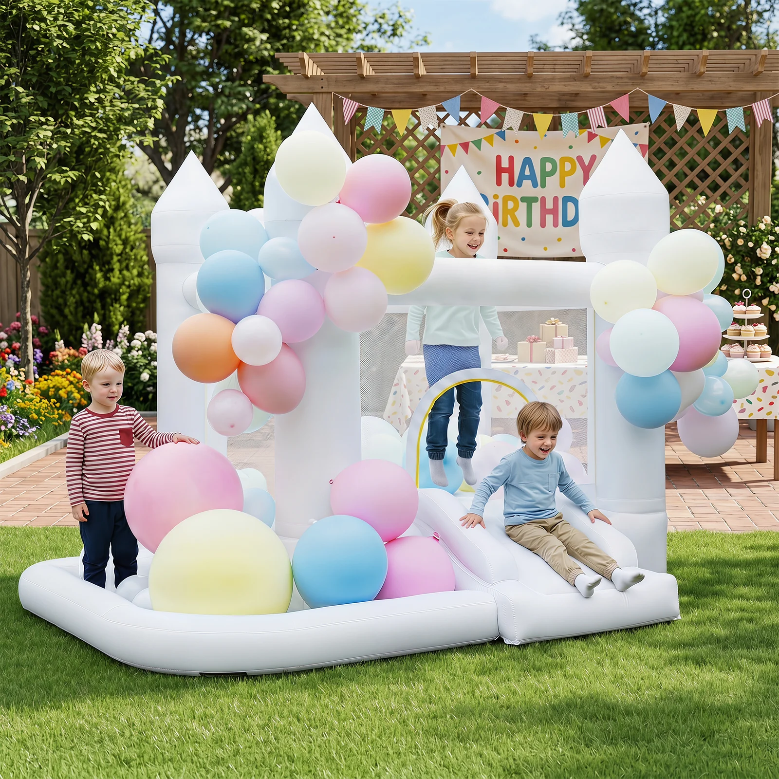 Inflatable Bounce House for Kids with Slide Basketball Hoop and Ball Pit - Image 2