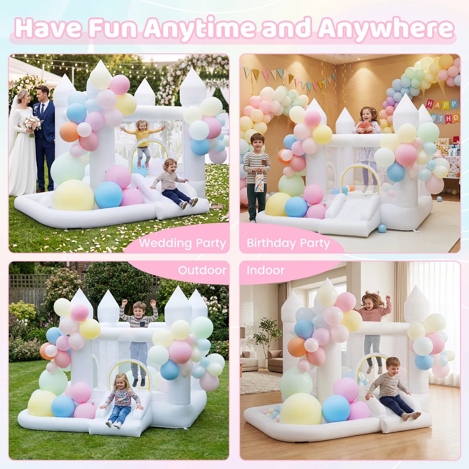 Inflatable Bounce House for Kids with Slide Basketball Hoop and Ball Pit - Image 5