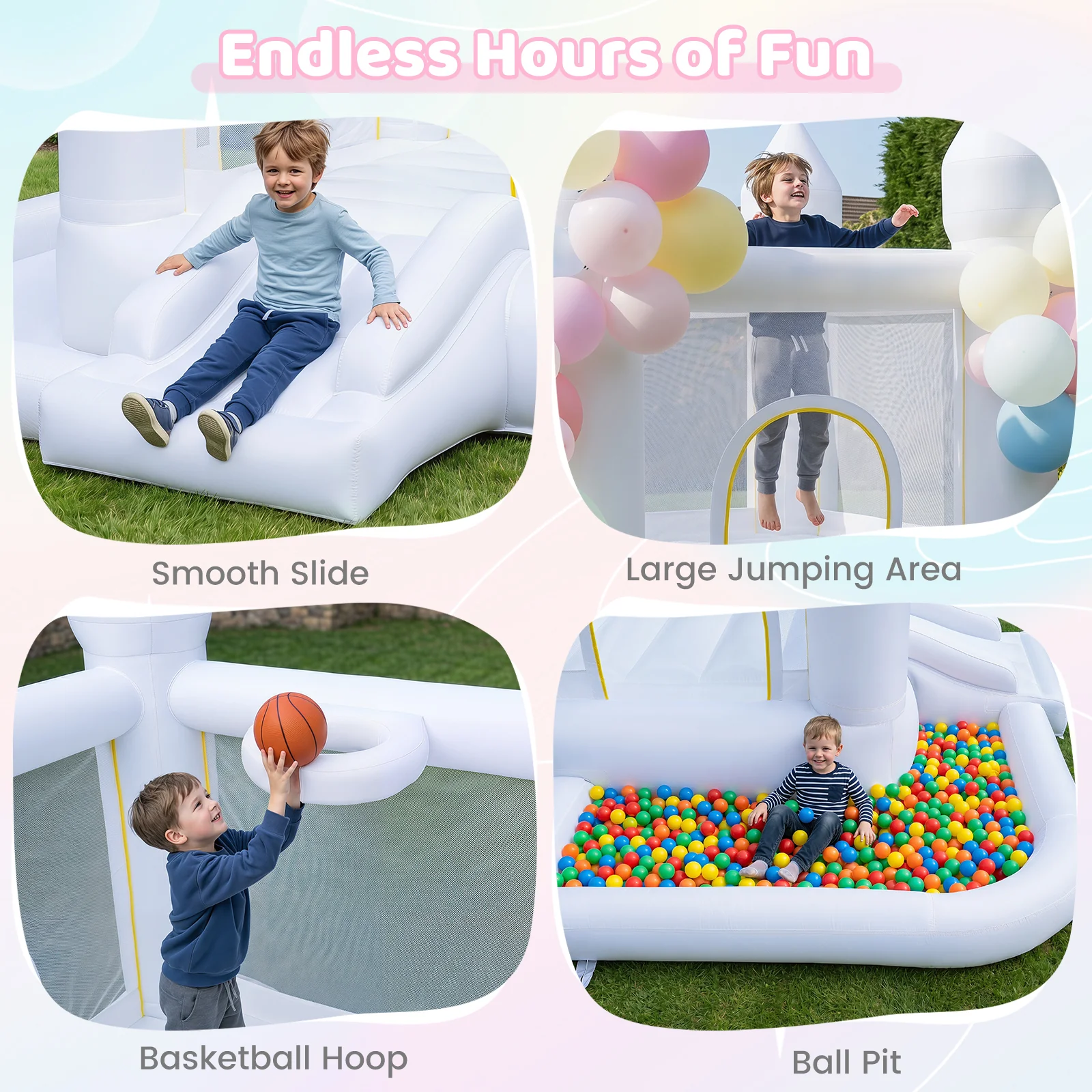 Inflatable Bounce House for Kids with Slide Basketball Hoop and Ball Pit - Image 7