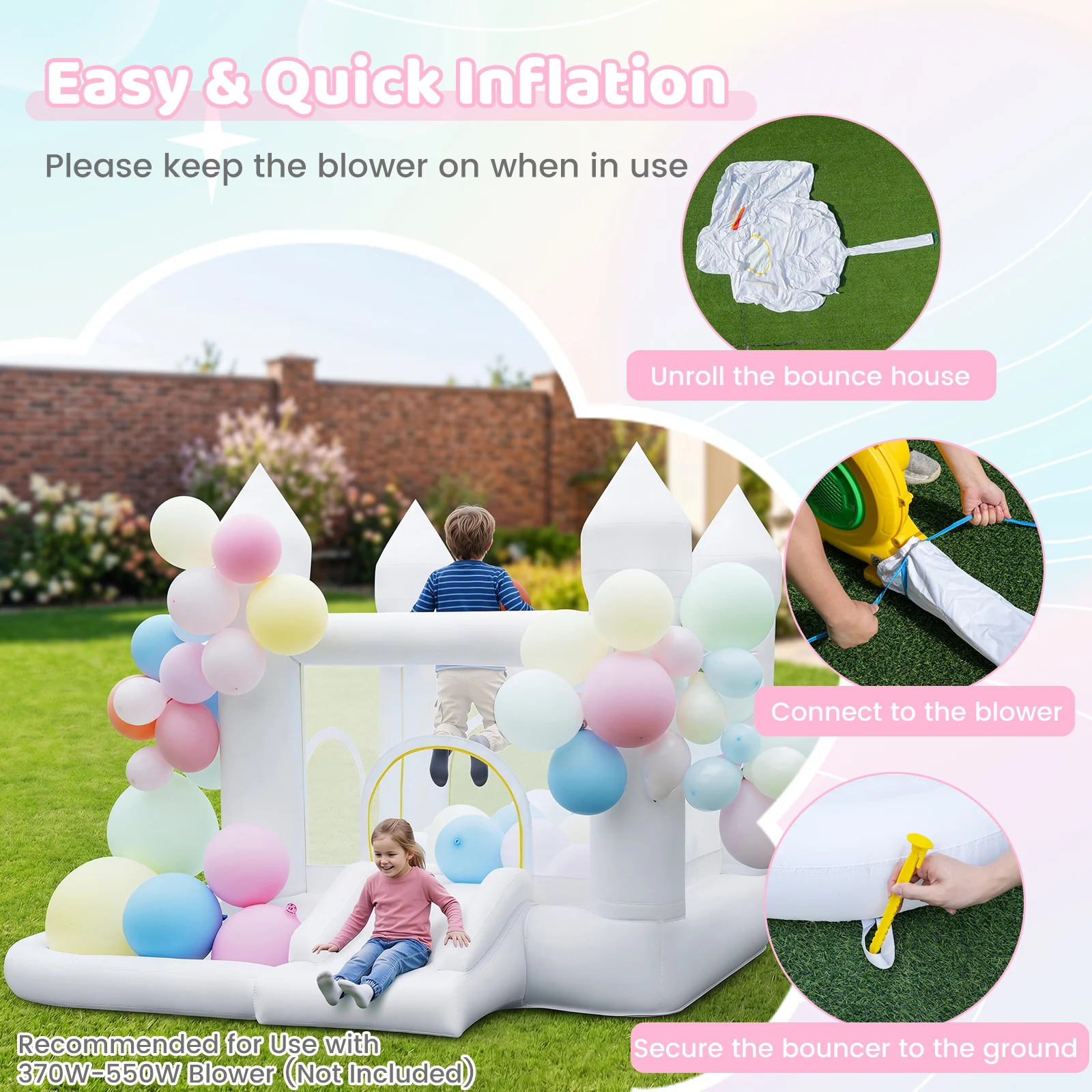 Inflatable Bounce House for Kids with Slide Basketball Hoop and Ball Pit - Image 8